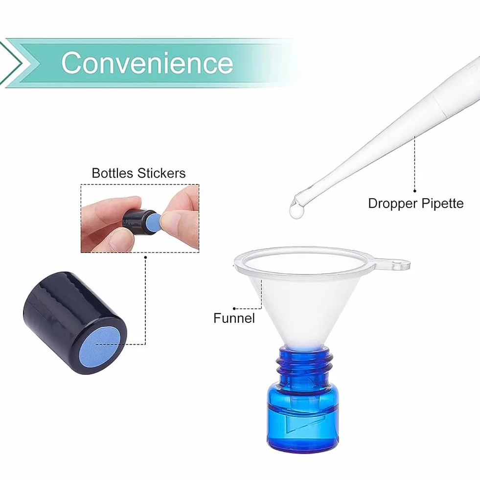 BENECREAT 30 Pack 1ml Azul Botellas Roll-on de Vidrio con Bolas de Rodillos de Acero Inoxidable para Aceites Esenciales