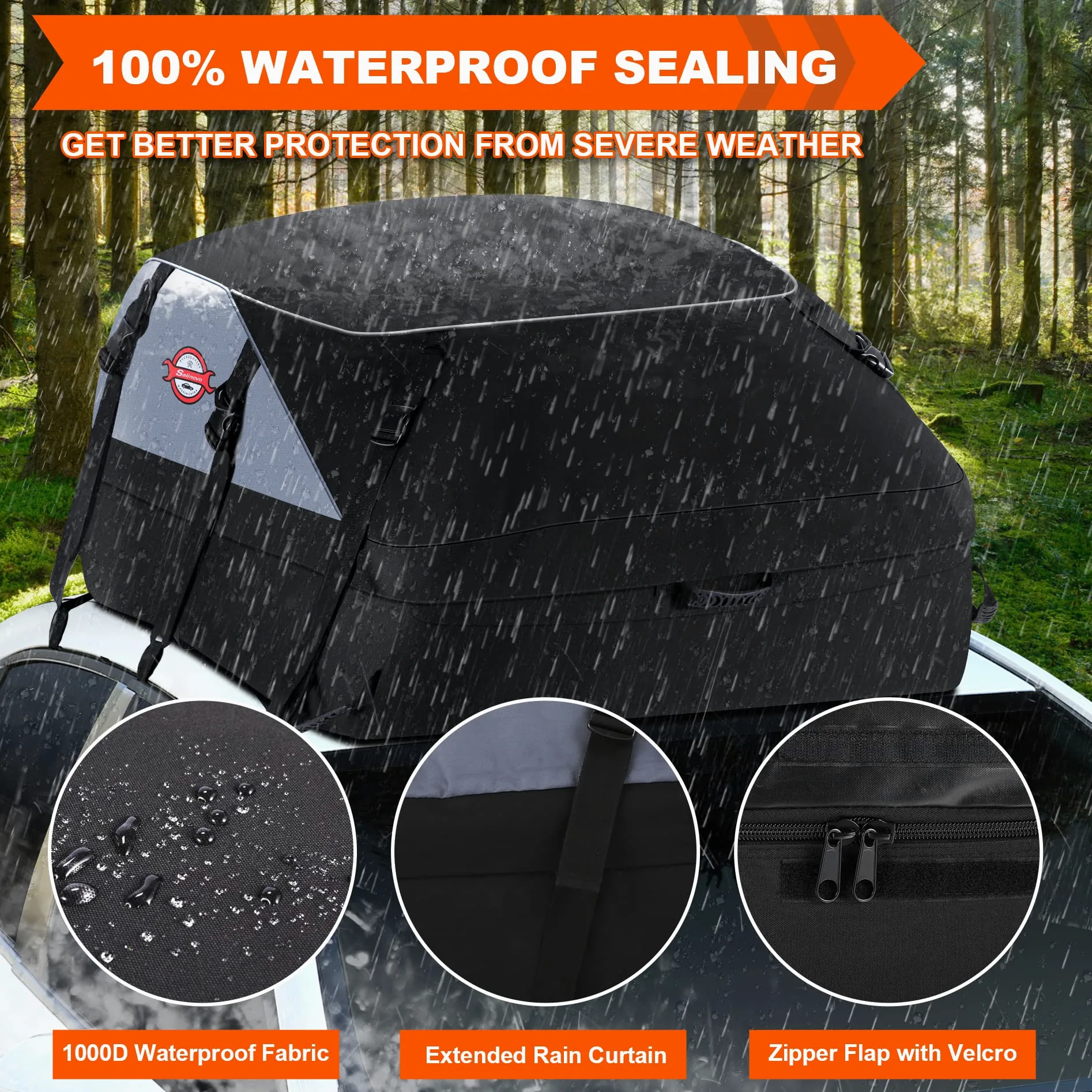 Sailnovo Cofre de Techo para automóvil, 580L, Plegable, Impermeable, para Techo de automóvil, portaequipajes, Cofre de Techo Resistente con 6+6 Correas reforzadas