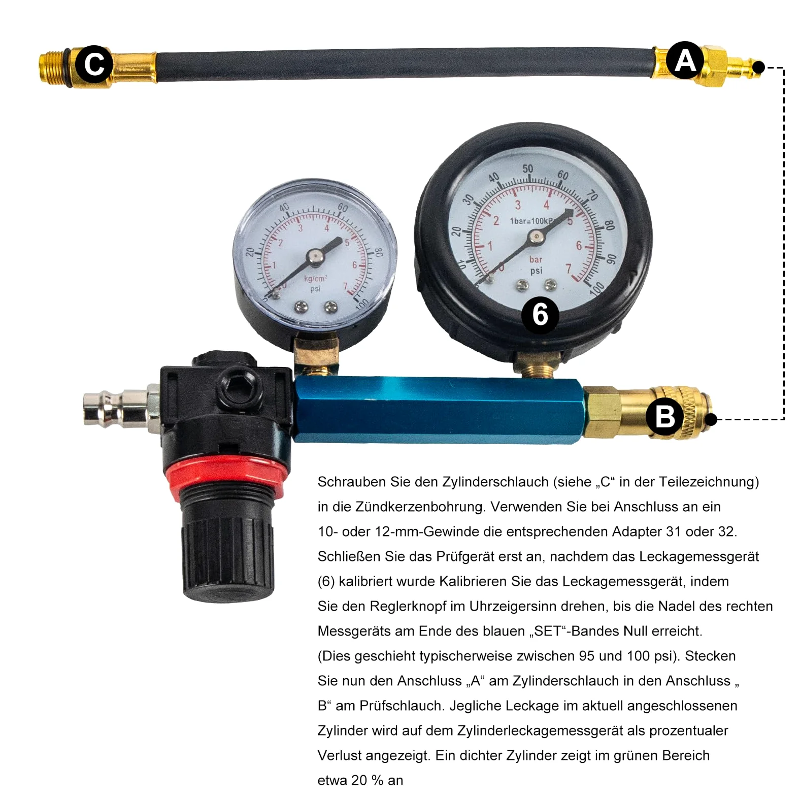 46 piezas profesional Compresión Comprobador de Compresión Compresión Comprobador de Compresión Motor Gasolina Diesel Comprobador de Compresión Cilindro con Dual Gauge Engine para coches, coches