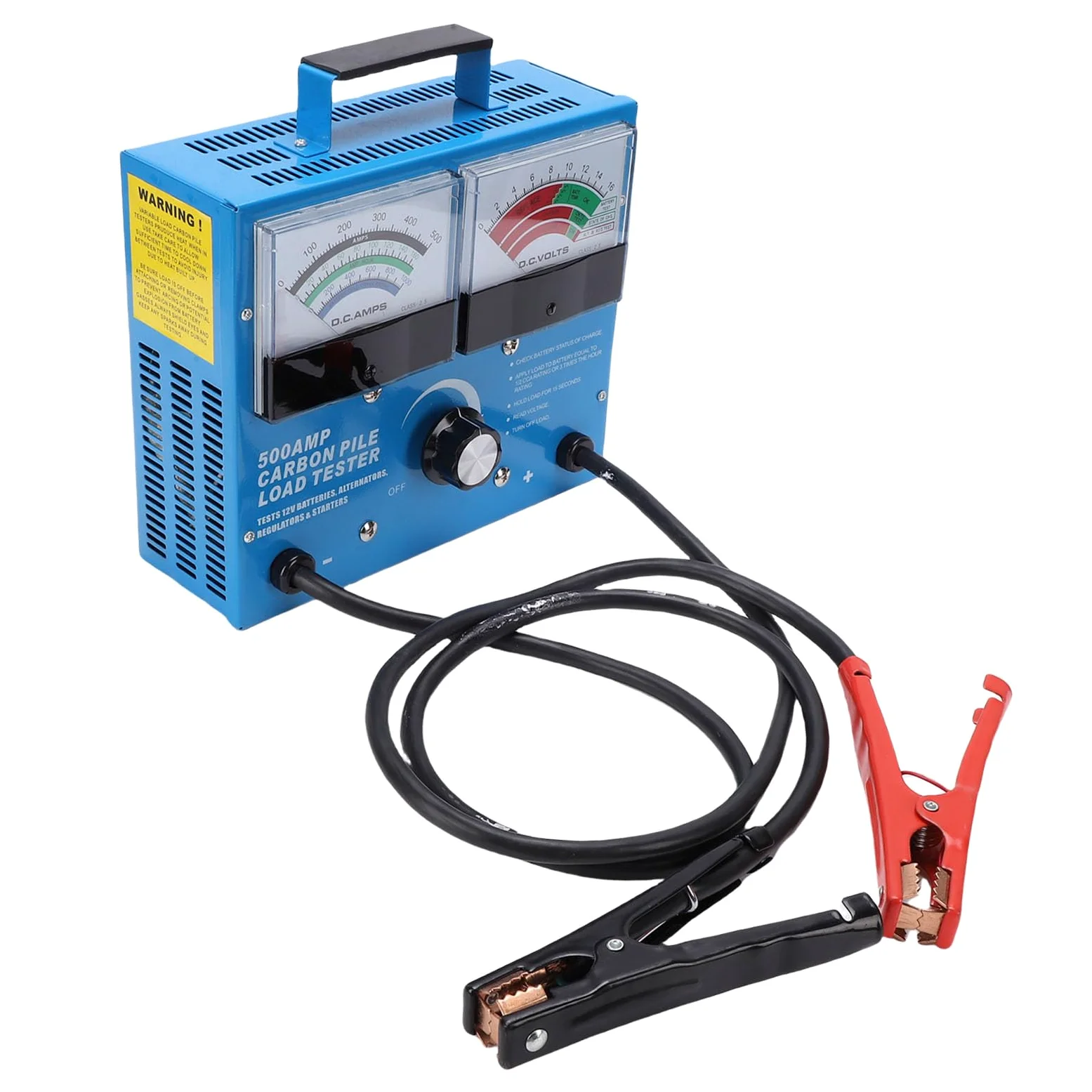Naroote Probador de Carga de Batería 500A, Voltímetro de Alternador Automotriz, Probador de Calibre Grande y Fácil de Leer, Ideal para Pruebas de Batería de Automóviles, Carros, Motocicletas