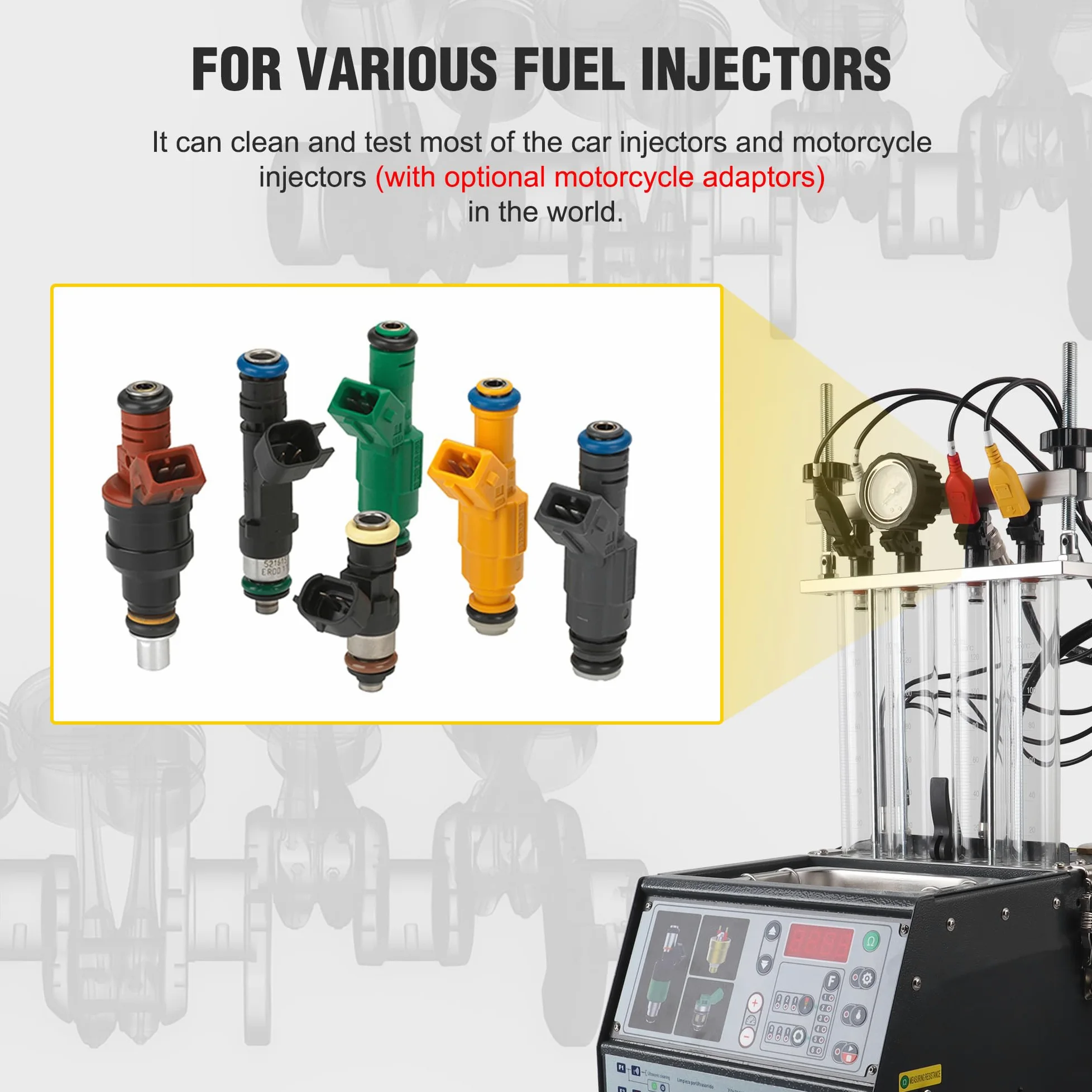 Máquina de limpieza de inyectores de combustible, limpiador ultrasónico de inyector, 4 cilindros, tubo de vidrio de 120 ml