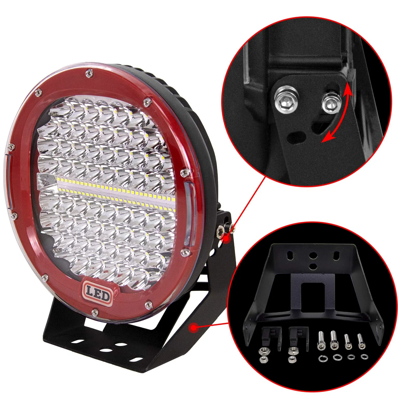 PICAA Foco de trabajo LED 9‘’ pulgadas 294W Ronda LED Spot Tractor 12V-24V 6000K Focos LED para Tractores IP68 Impermeable Luz de Niebla Coche,SUV, UTV, ATV, Off-road,Camión,Moto,Barco (rojo)