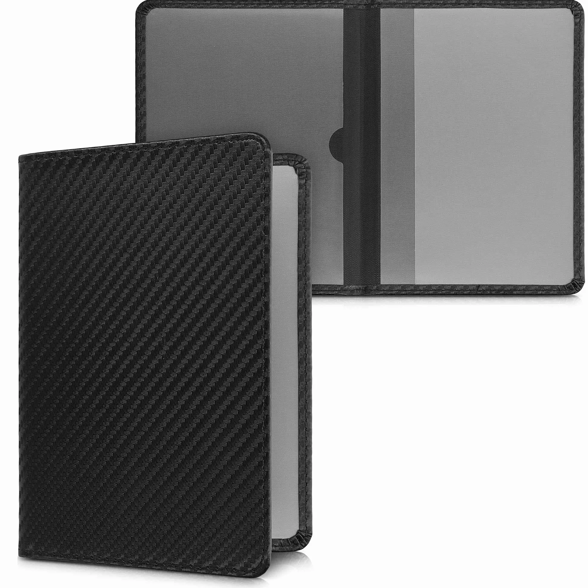 kwmobile Funda para permiso de circulación coche de cuero sintético - 10.5 x 14.8 CM - de carbono negro