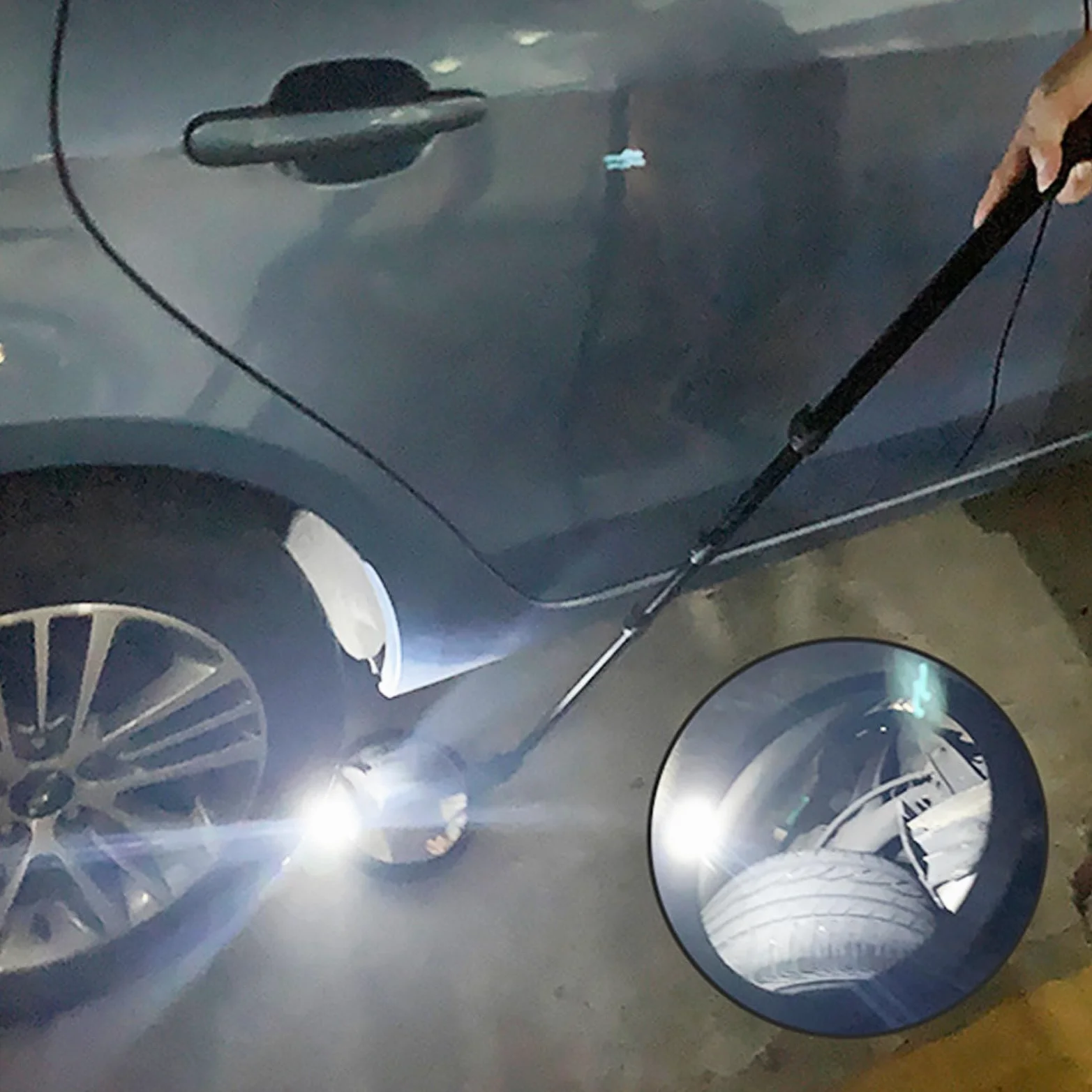 Espejo De Inspección Portátil para Bajos De Vehículos, con Luz Led, Espejo Acrílico De 160 Mm Y Mango Retráctil De 52-160 Cm, Espejo De Inspección Extensible, Herram