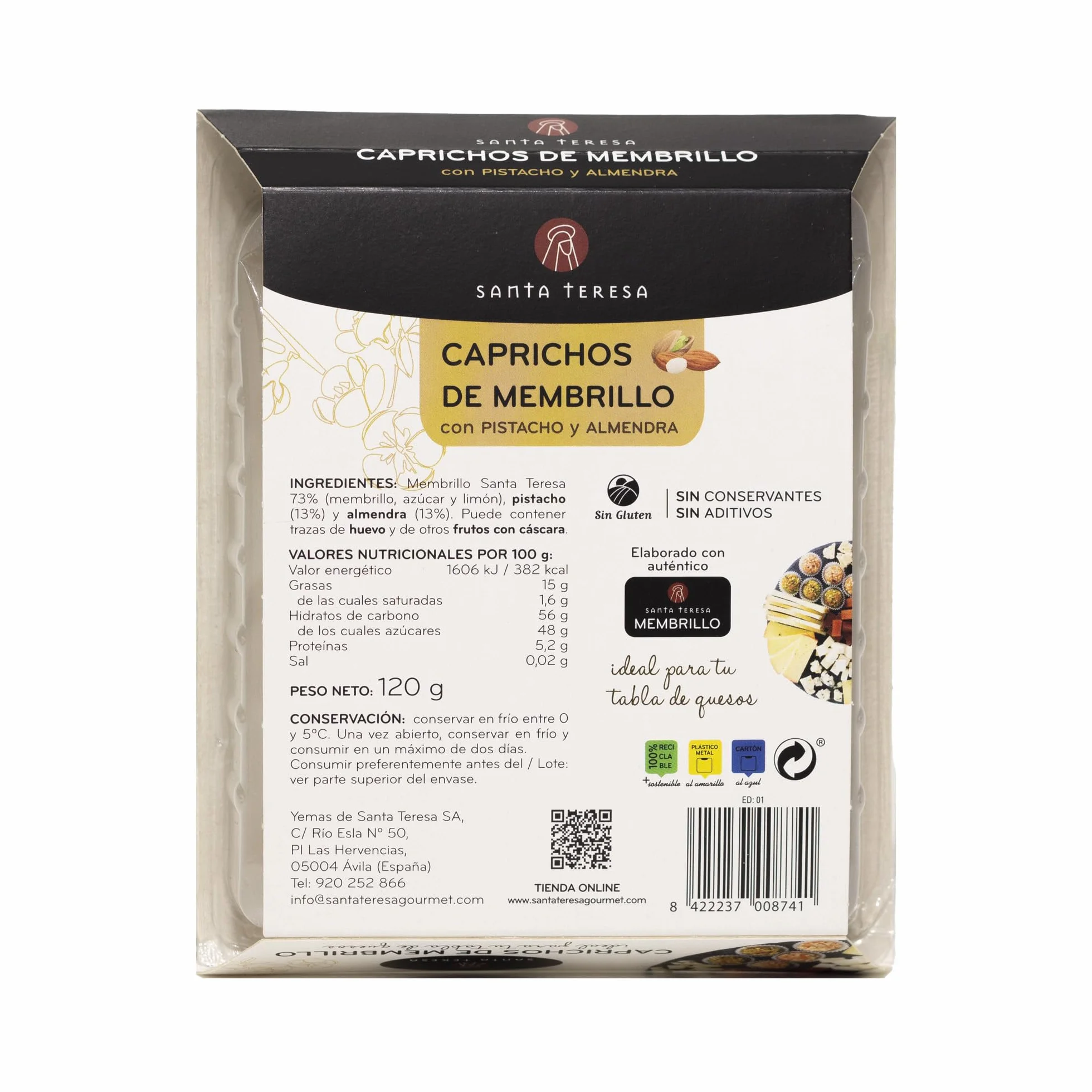 Santa Teresa Caprichos de Membrillo Bocaditos Membrillo con Pistacho y Almendra Tostada 120g