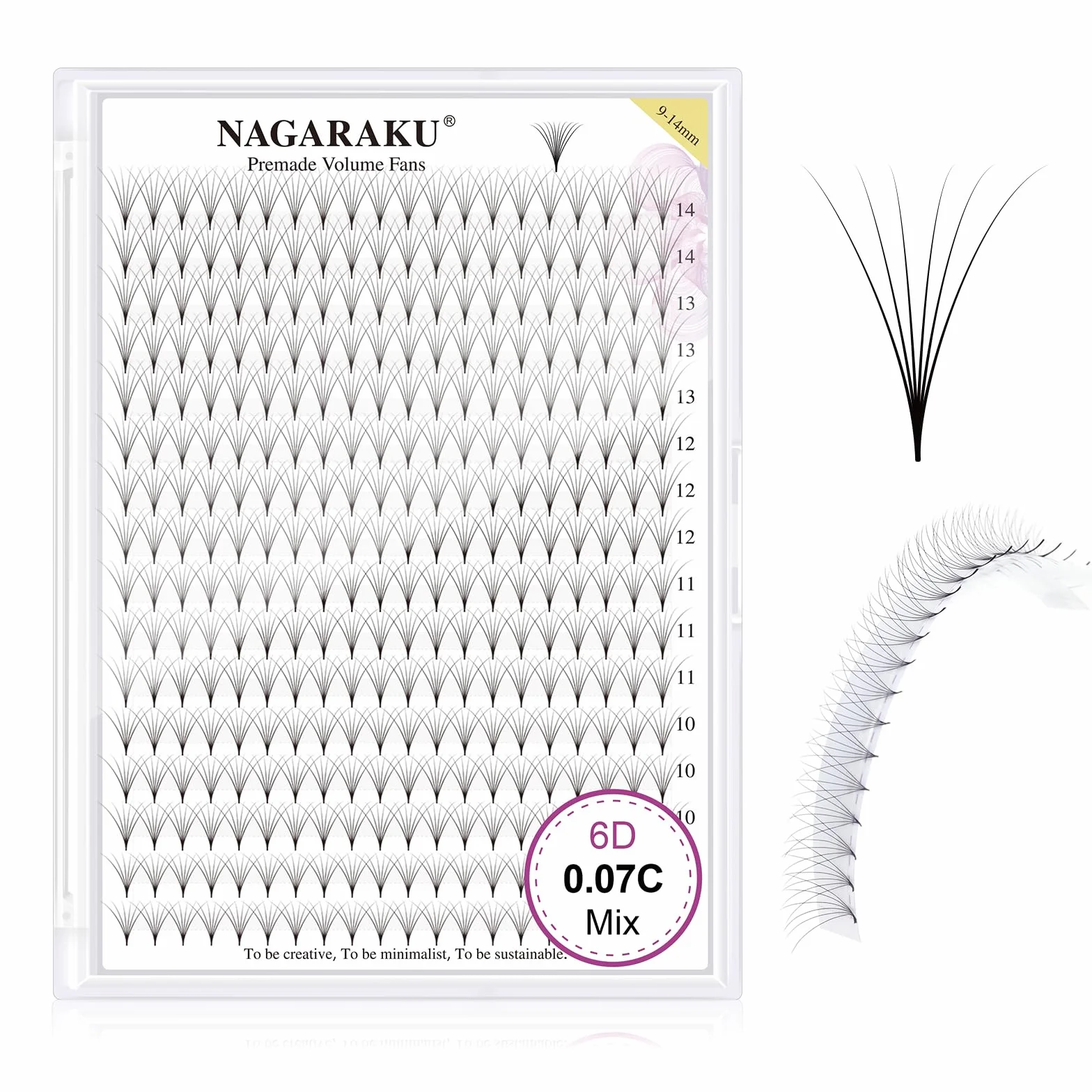 NAGARAKU 6D Volumen Pestañas Racimo 320 Fans Tallo Largo Abanicos Prefabricados Base Fina Y Puntiaguda Negro 16 Filas Caja XL 0.07 C 9-14mm