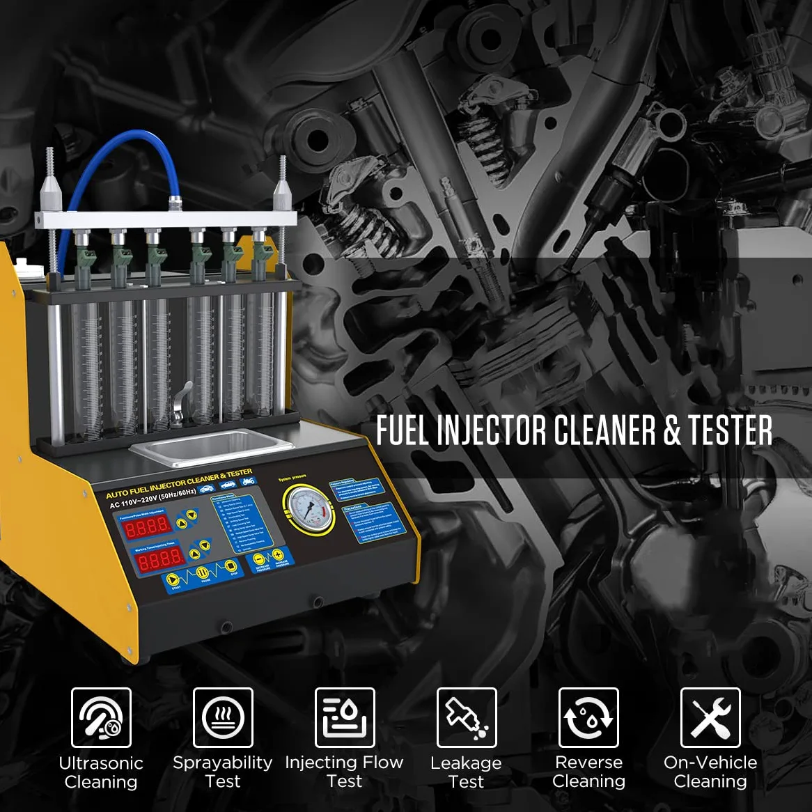 Probador de limpiador de inyectores de combustible de 6 cilindros Probador de limpiador de inyectores de combustible de onda ultrasónica CT200 Probadores de inyectores de combustible 110V/220V