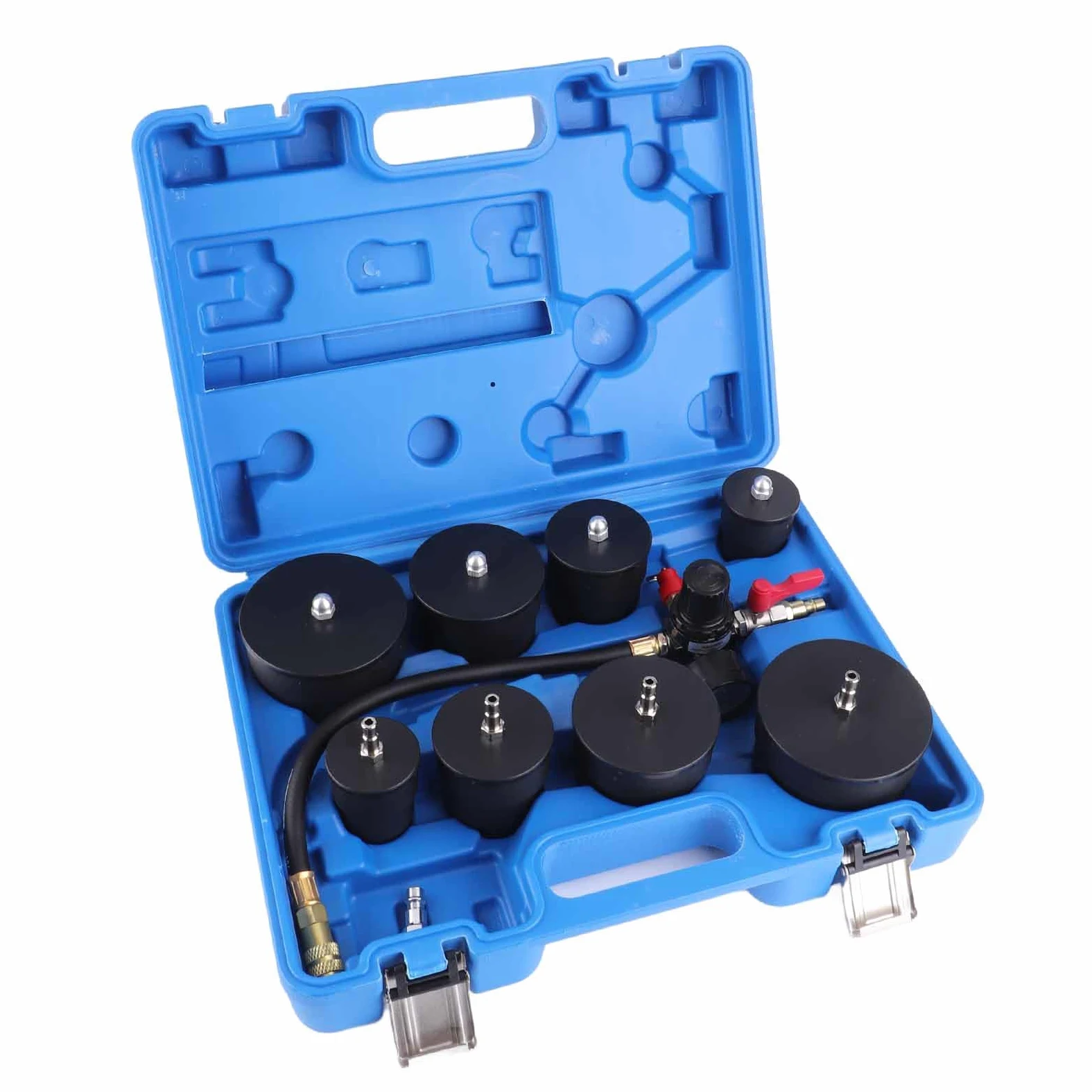 Genérico Comprobador De Fugas De Turbocompresor, Equipado con 4 Pares De Adaptadores Escalonados Y Manómetros De 0 A 6 Bares, Apto para Turismos Y Camiones Ligeros