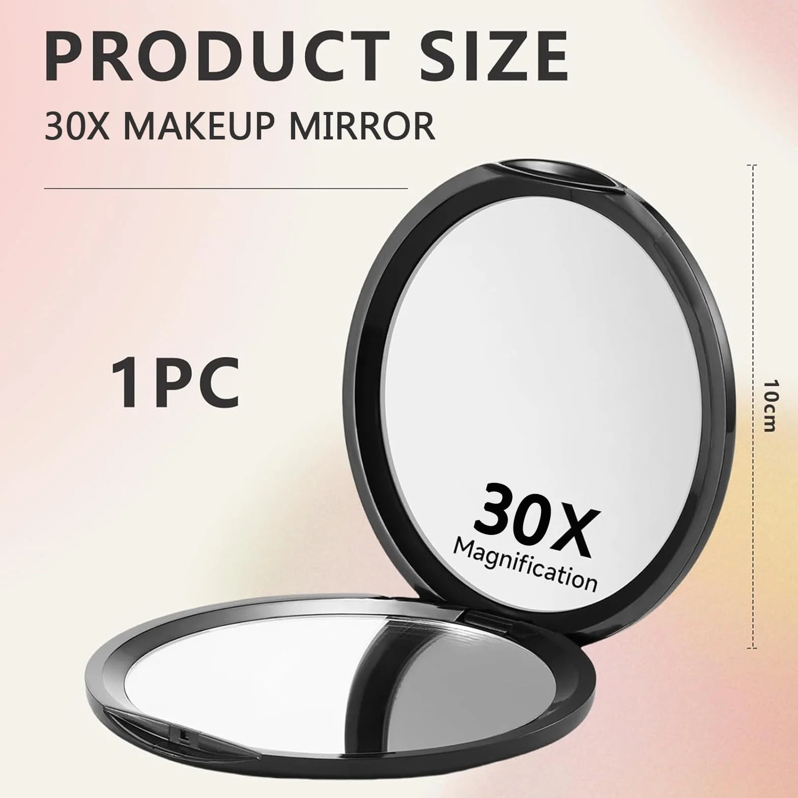 Espejo de Bolsillo Compacto con Aumento 1X/30X, Ideal para Viajar, Espejo de Maquillaje (Negro)