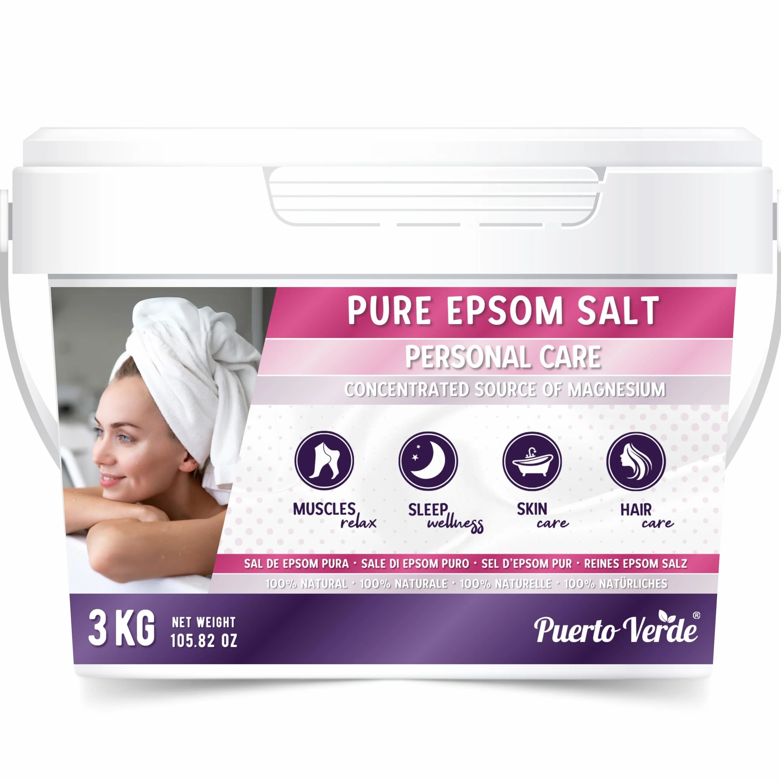 Sal de Epsom Pura 3 Kg Fuente Concentrada de Magnesio Rápida Disolución para Relajación Muscular