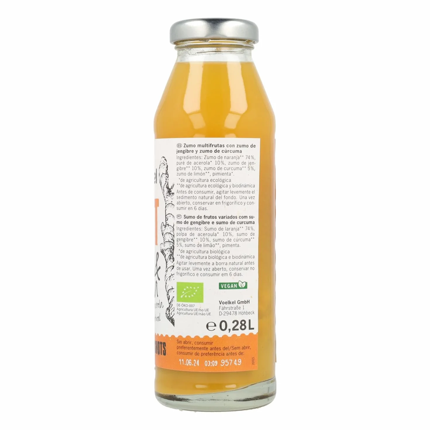 Voelkel SHOT de Jengibre y cúrcuma naranja acerola limón 280ml