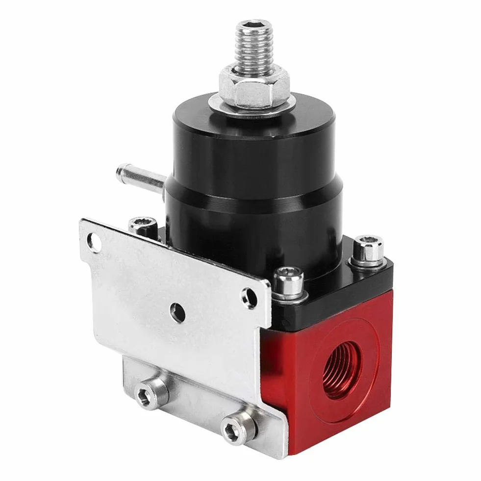 Regulador Presion Gasolina, Regulador de combustible Qiilu, kit regulador de presión de combustible de coche ajustable universal de acero inoxidable 304 con manómetro 100PSI(Negro + rojo)