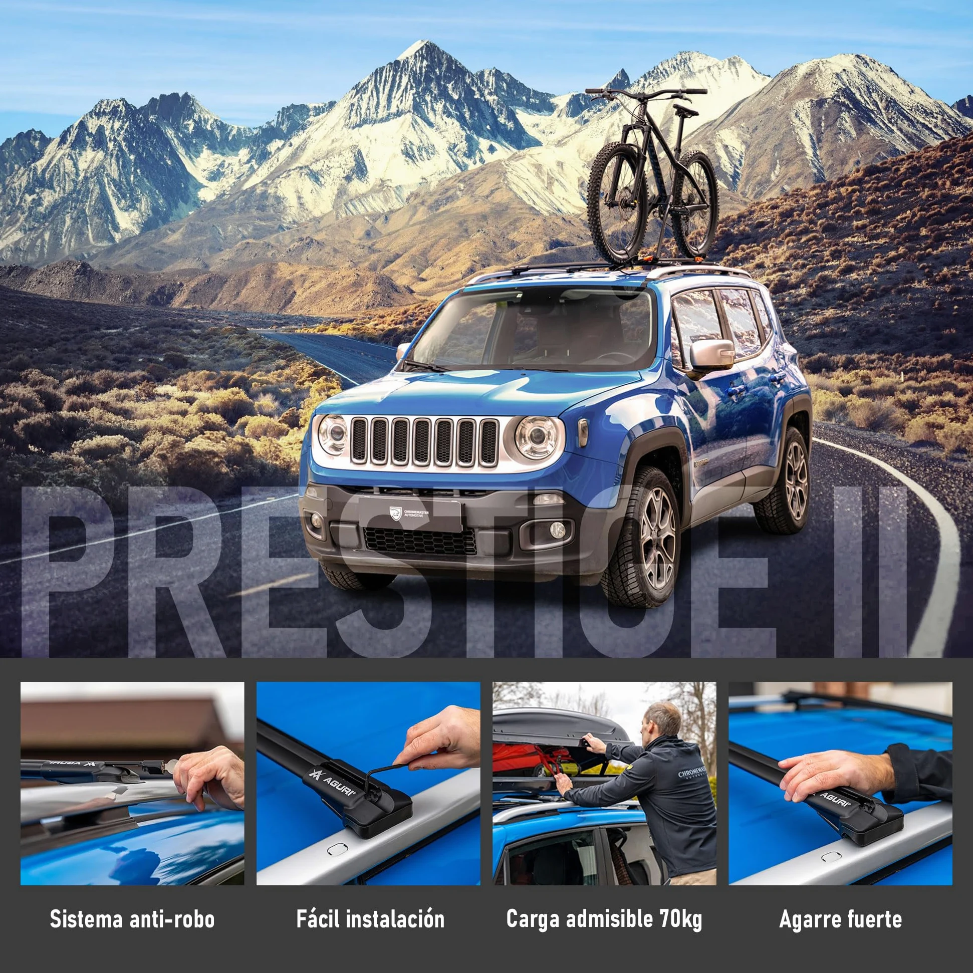 AGURI Prestige II | Compatible con Volkswagen T-Roc 2017+ | Portaequipajes de Techo, Barras de Techo | Destinado a Poner Cofres, Soportes y Escaleras | Construcción Ligera y Resistente de Aluminio