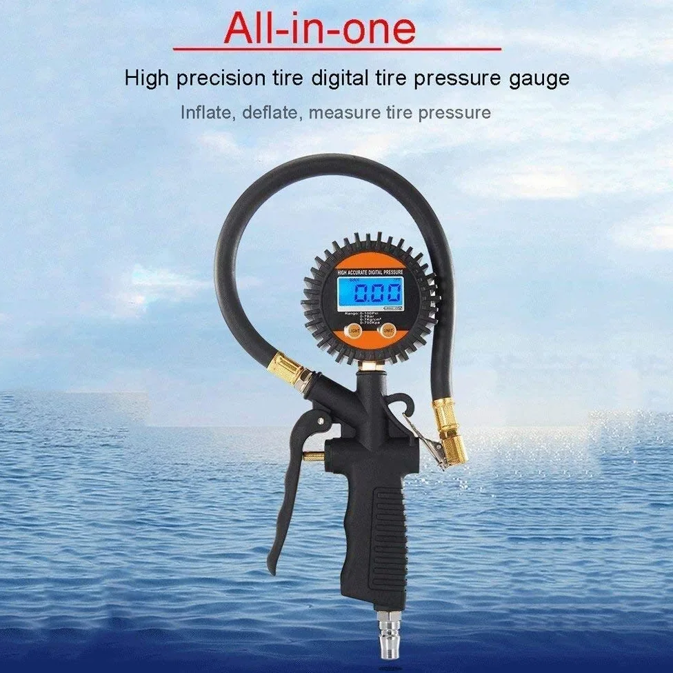 Manómetro Digital de presión de neumáticos, manómetro de Aire portátil de 100 PSI, portabrocas de Aire Resistente y Accesorios de compresor para camión, automóvil, Tubo Interior de Bicicleta
