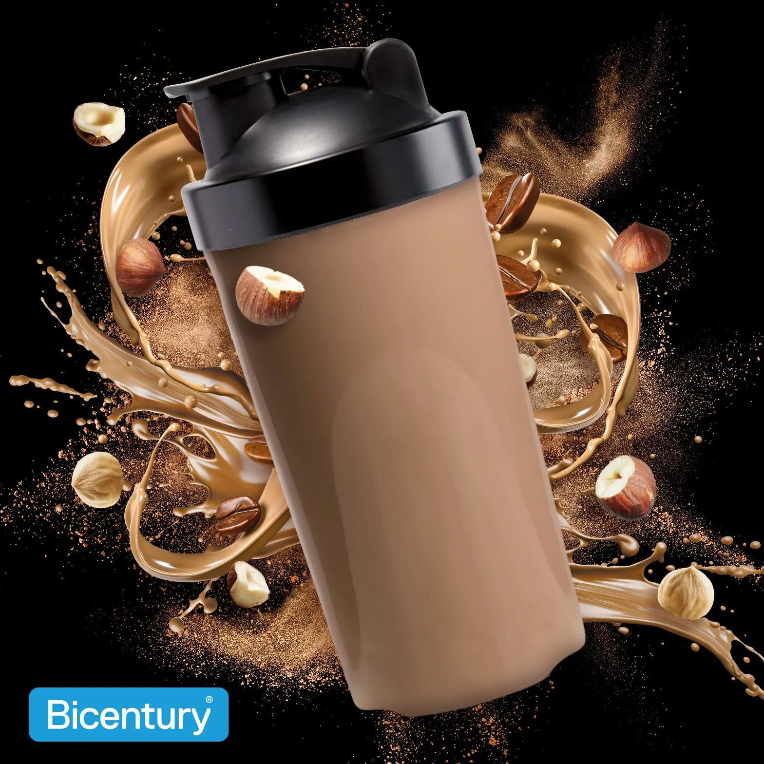 Bicentury Proteína en polvo Moka & Avellana, 20g proteína por porción, Sin Azúcares Añadidos, 340g