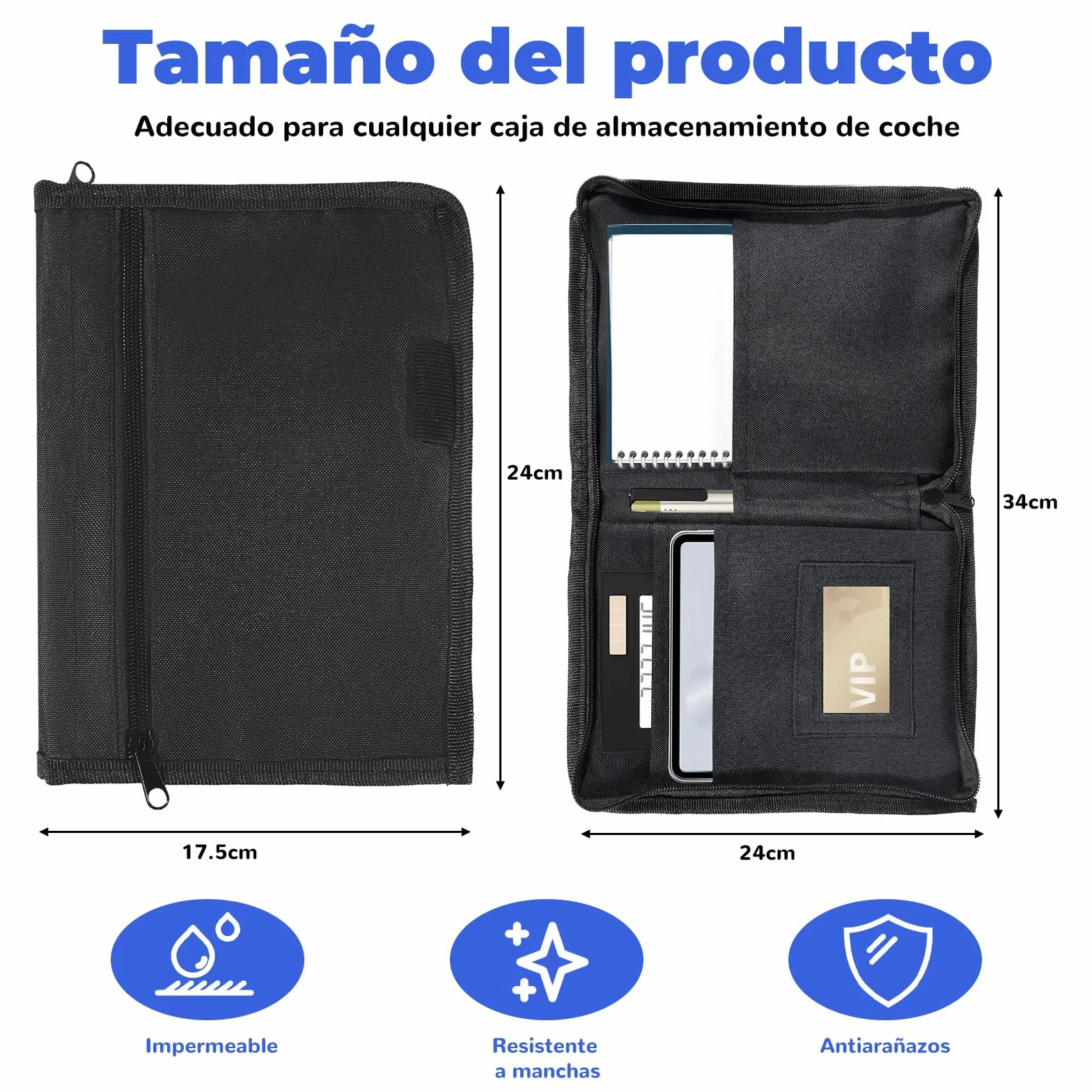 Carpeta Documentación Coche – Porta Documentos Coche,Carpeta de Organizador de Guantera, Negra, Formato (24x17,5 cm) para Documentos del Vehículo, Facturas y Tickets