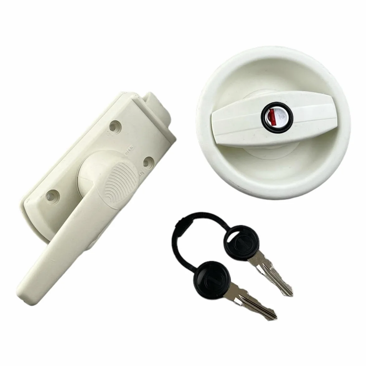 CR-MOESANCO® Cerradura Autocaravana Exterior e Interior | Cierre Puerta Caravana y Camper 30-40mm Compatible con Zadi | Kit Completo Ambidiestro Anti-UV con 2 Llaves y Junta | Ø110mm Blanco