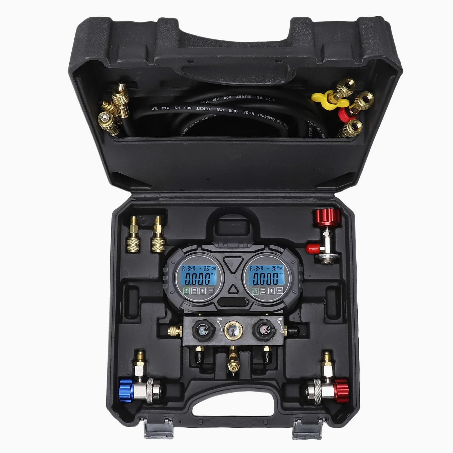 Medidor Digital de Colector único para HVAC, Medidor de Presión de Refrigerante Preciso para Carga y Diagnóstico, Construcción Duradera de ABS, Incluye 1 de Presión