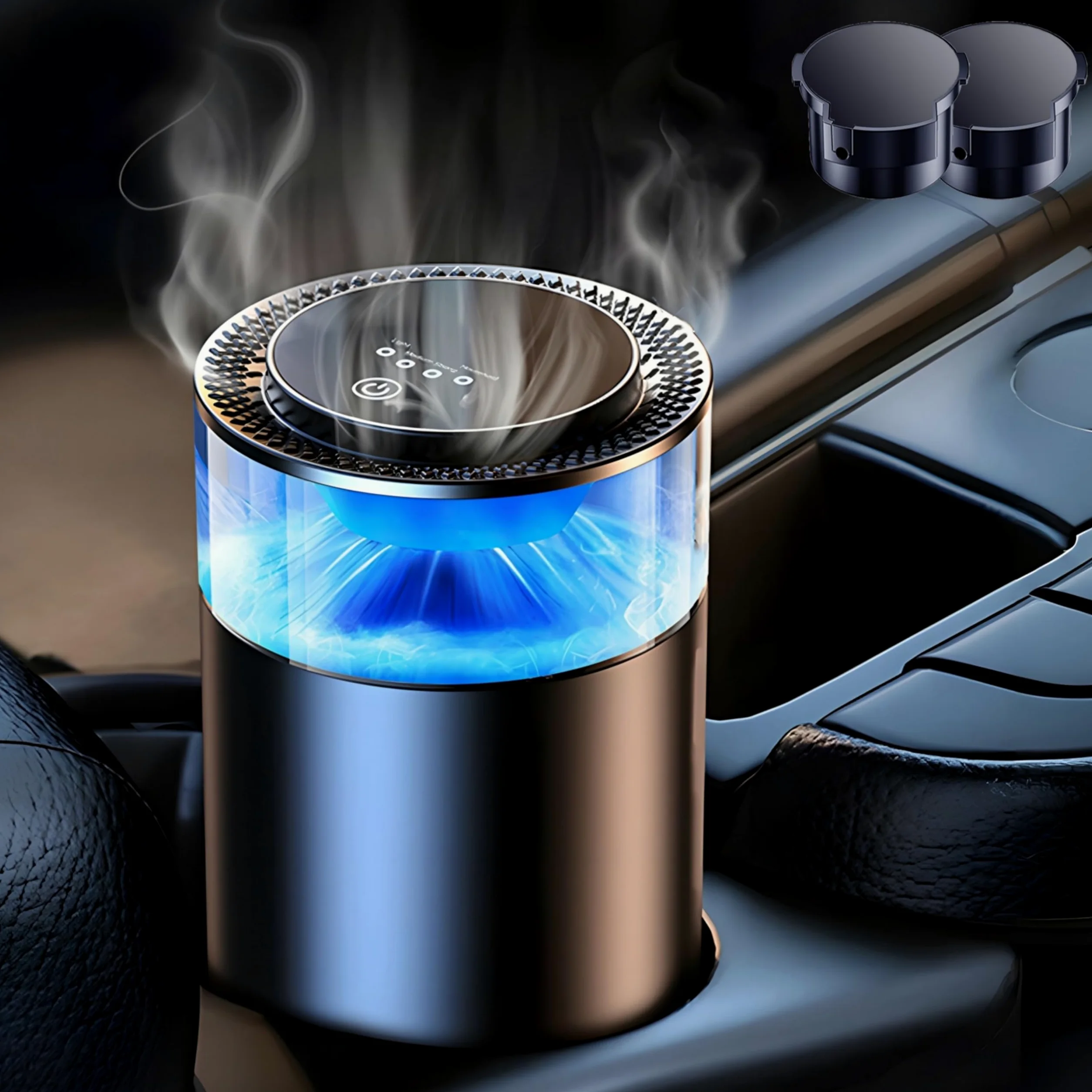 2025 Difusor de Perfume para Ambientador Coche Inspirado Cascadas con 2 Perfumes Franceses (Colonia & Marino), Auto ON/OFF, Nebulizador Ultrasónico, 4 Modos, YWK-1