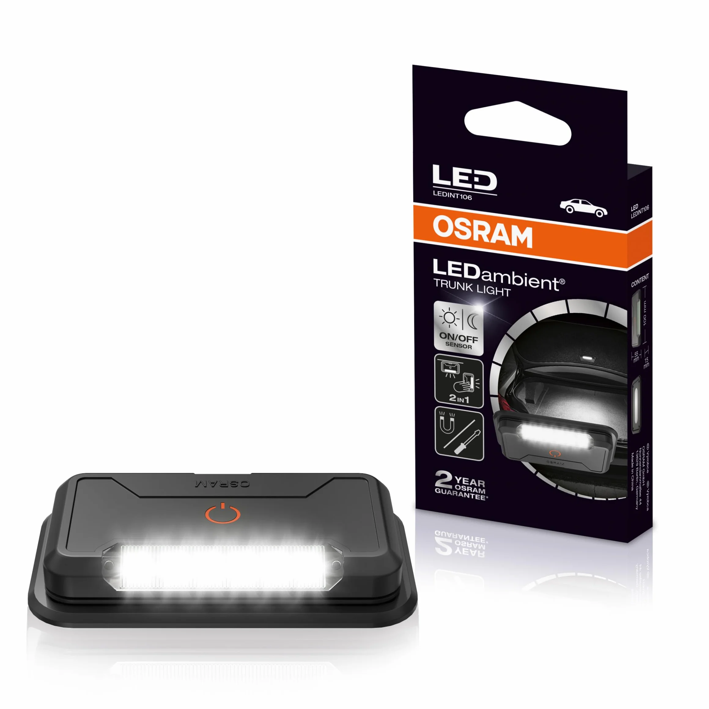 OSRAM LEDambient Trunk Light, función de luz automática, luz de maletero LED recargable y universal