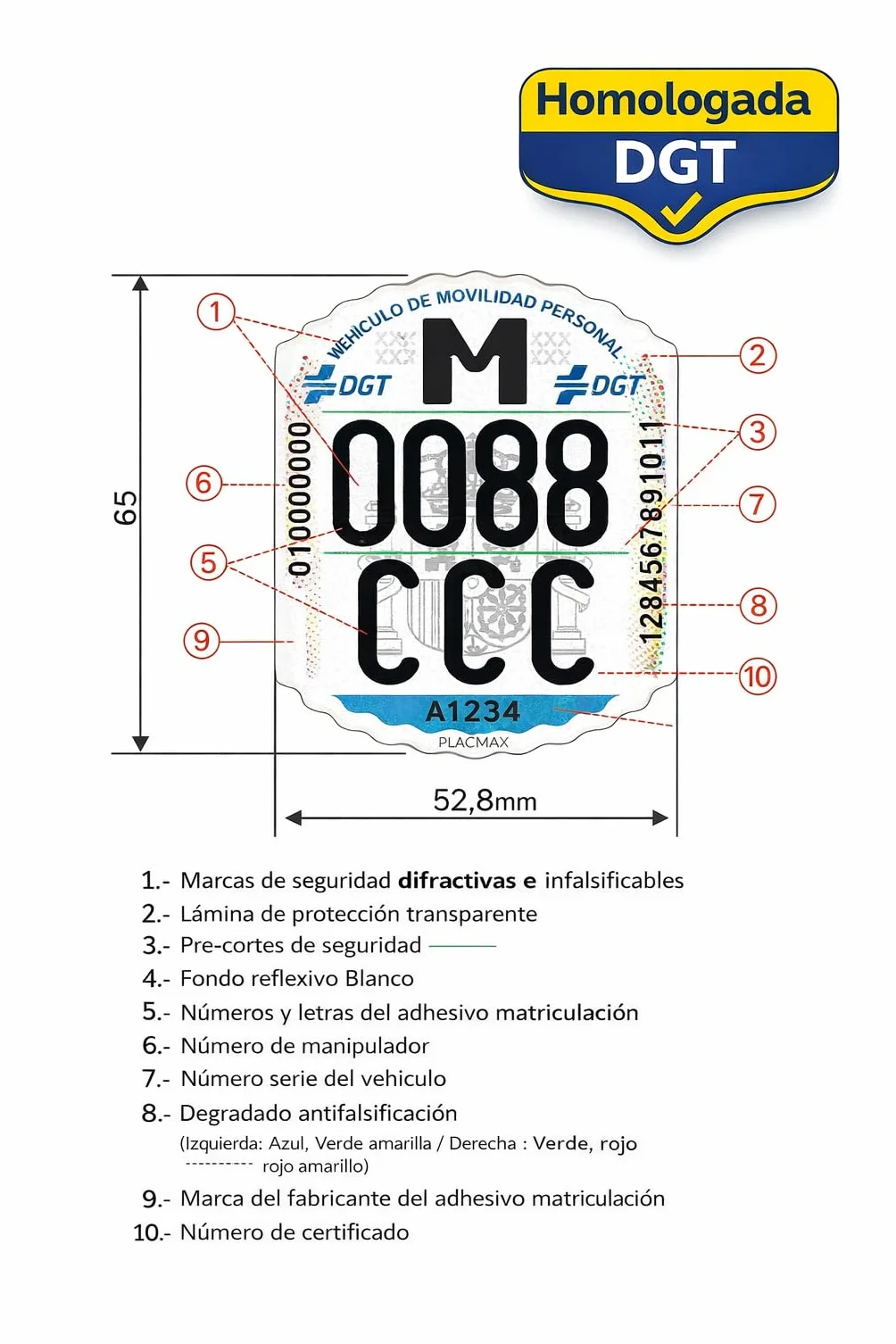 Matrícula Patinete Eléctrico VMP Homologada DGT 2026 – Etiqueta Adhesiva Identificativa Personalizada con Tus Datos – Obligatoria Vehículos Movilidad Personal – Evita Multas
