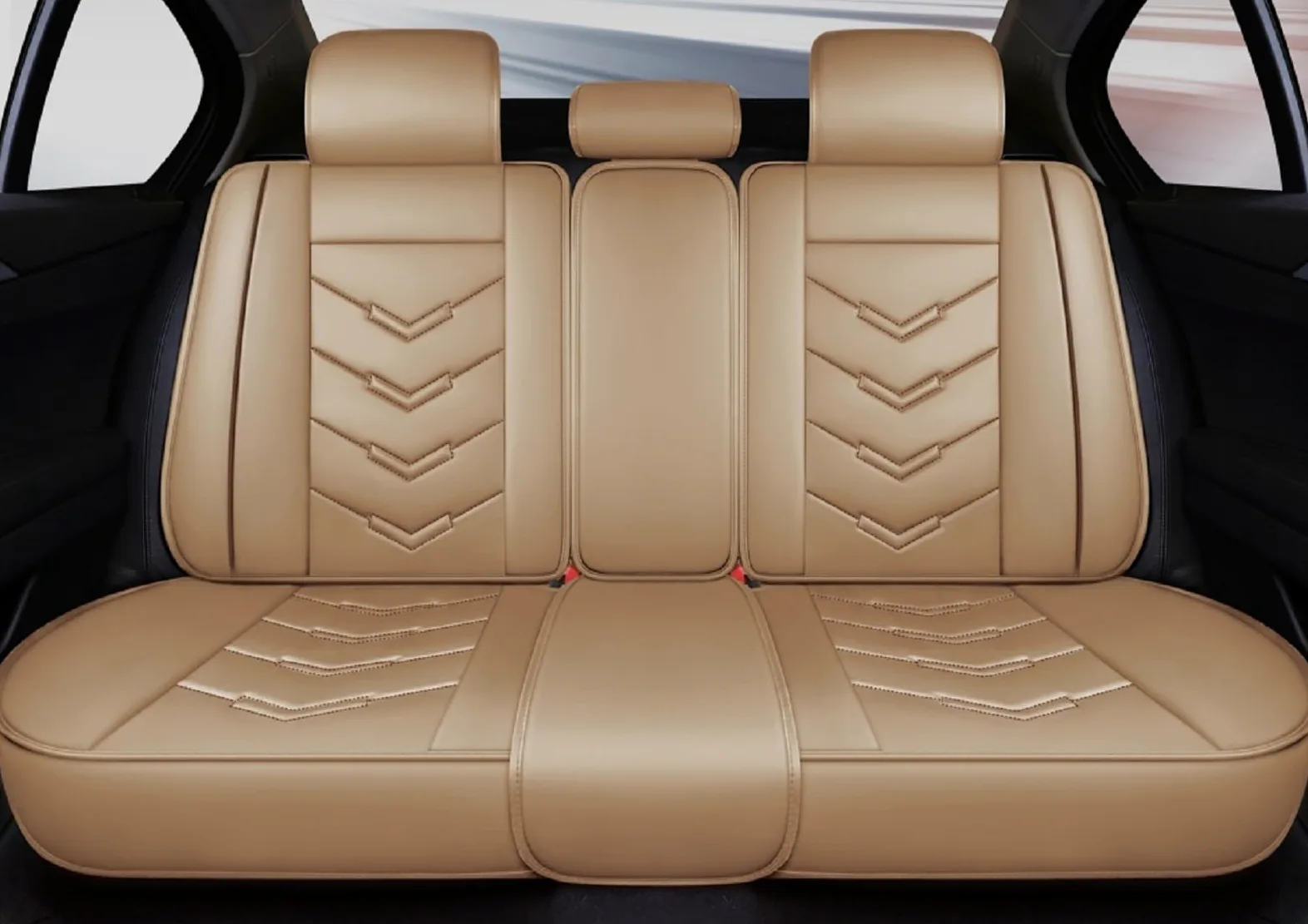 Fundas Asiento Coche Universales para Renault Megane II Coupe-cabriolet(2003-2009), Impermeable，Cuero Antideslizante Transpirable, 5 Plazas,Resistente，Fácil De Instalar(Beige)