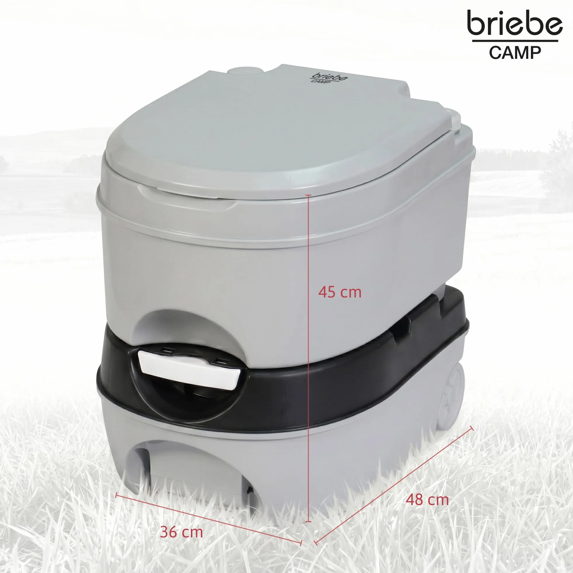 briebe Camp WC Inodoro Portátil Químico con Ruedas Adultos Potty 24L Camping, Camper, Auto Caravana, Water con Cisterna Descarga Agua 20L, Válvula Drenaje sin Fugas, Fácil Limpiar y Vaciar WC1196G