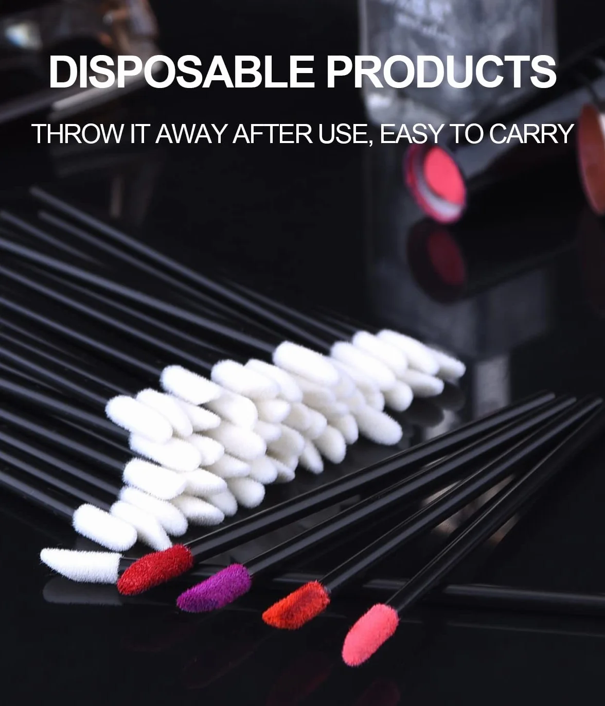 WeddHuis Desechables Pincel Labios Maquillaje Bastoncillos Pintalabios Kit 200 Piezas Negro Halloween Navidad