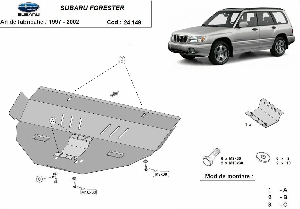 Protección metálica bajo motor compatible con Subaru Forester 1 - (1997-2002)