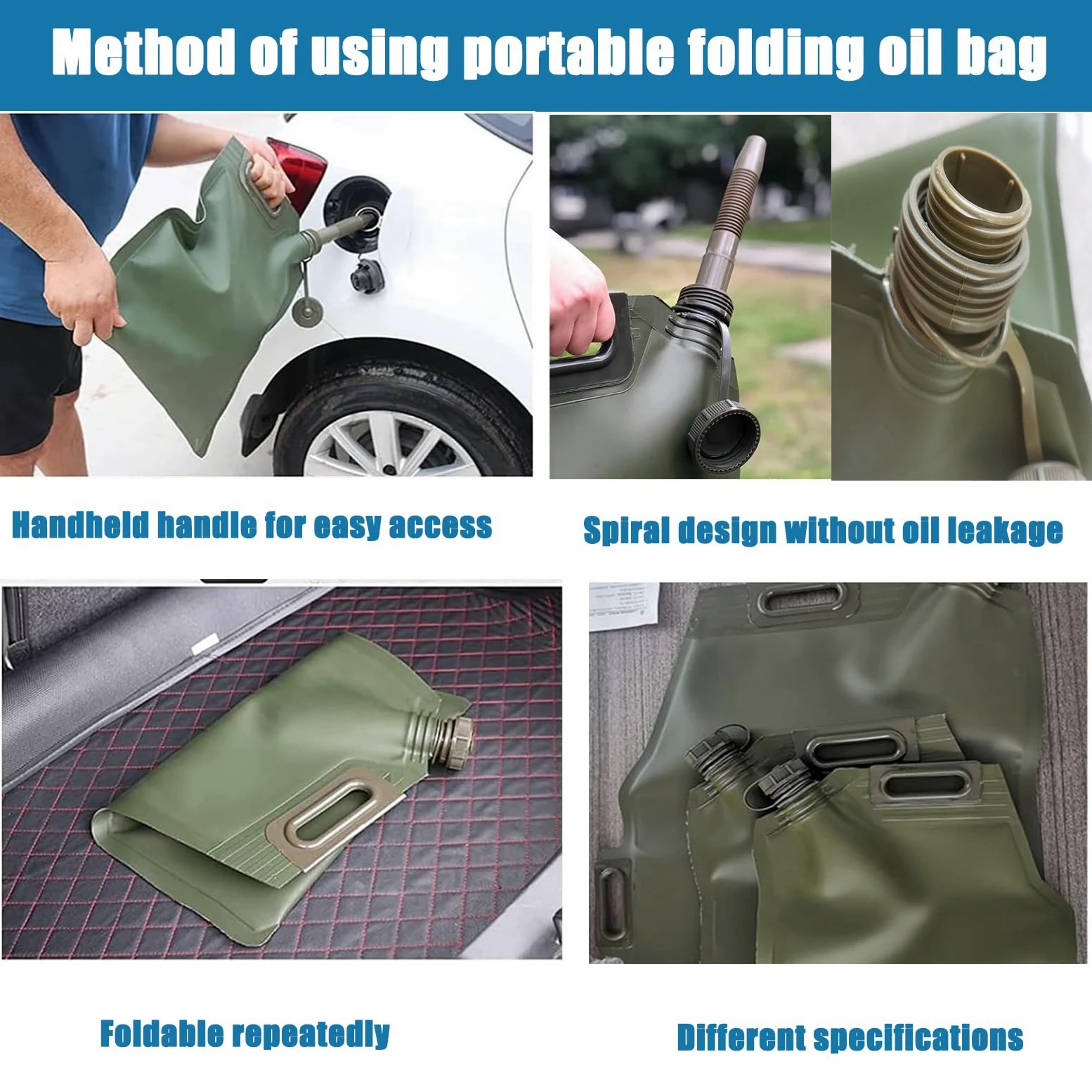 Garrafa Ġãṣôliňa 10L 20L 30L, Bidon Ġãṣôliňa Blanda Portátil, Bolsa de Combustible TPU Plegable de Emergencia Al Aire Libre, Verde,20L