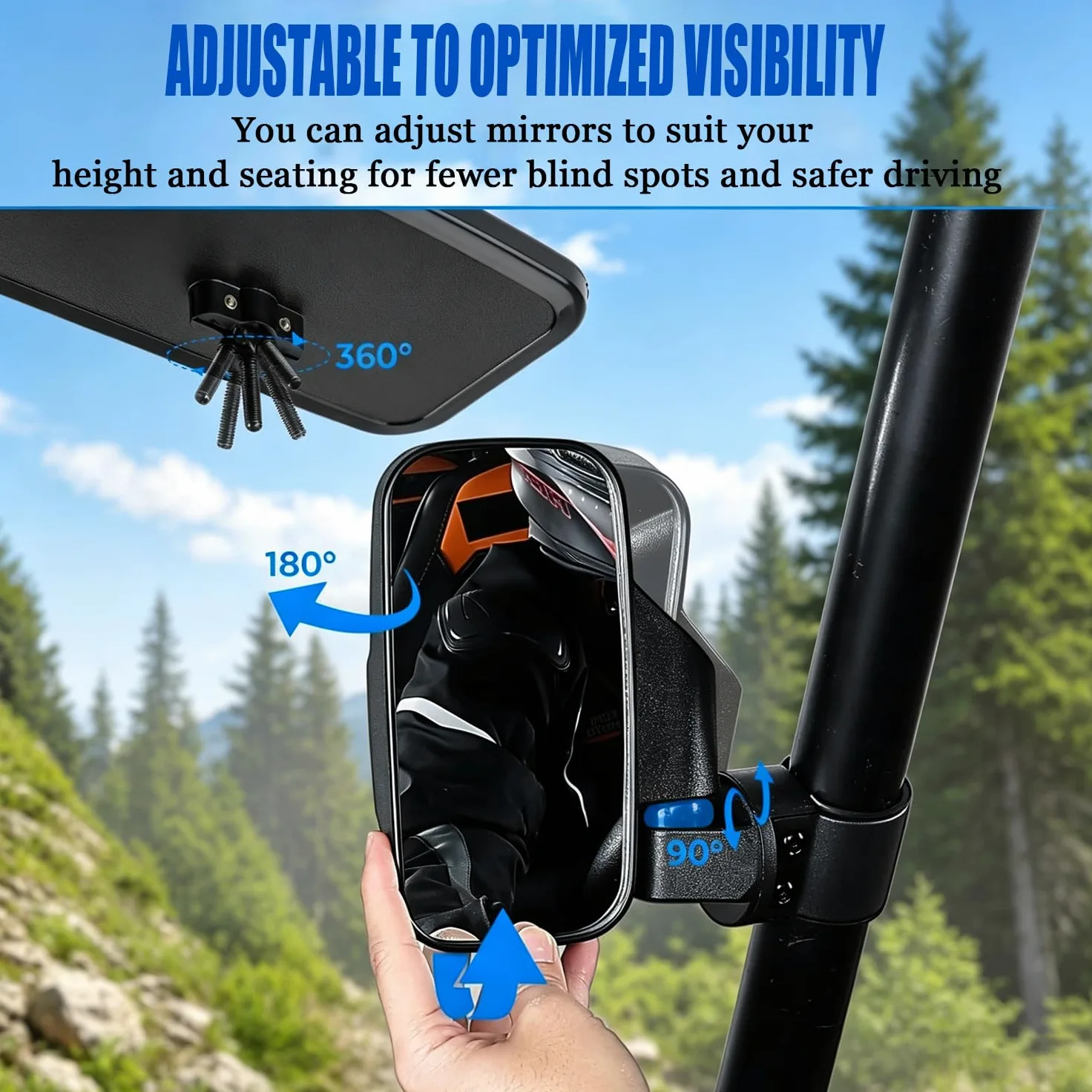 Espejo retrovisor UTV for Can-Am Defender 800 2019-2025, espejo ajustable plegable, espejos laterales, se adapta a jaula antivuelco de 1,75 a 2 pulgadas