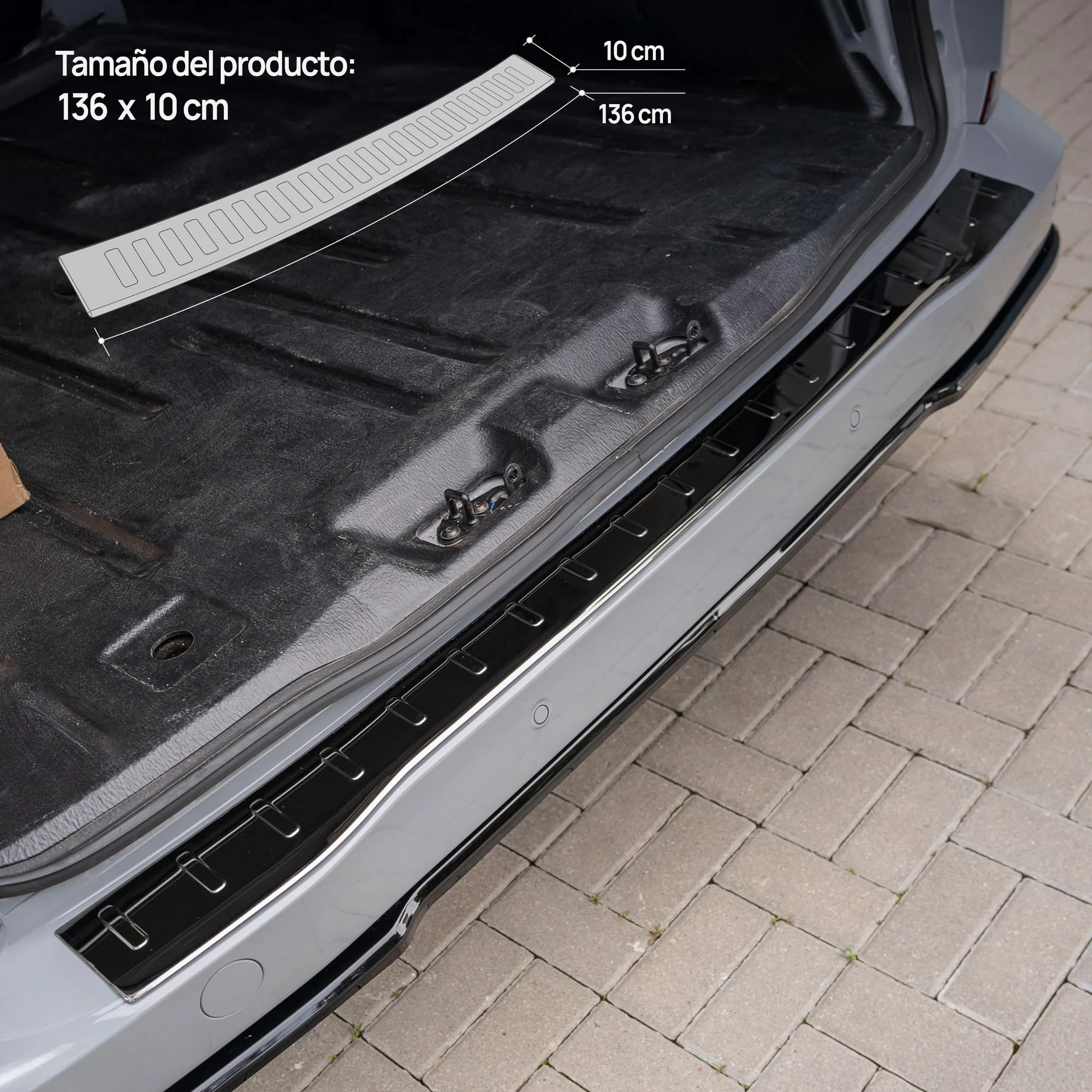 CHROMEMASTER | Protector de Parachoques Trasero Compatible con Ford Tourneo Custom 2023+; Acero Inoxidable, Pulido, Cromo Negro; Tira Protectora Protege la Pintura del Parachoques Trasero de Daños