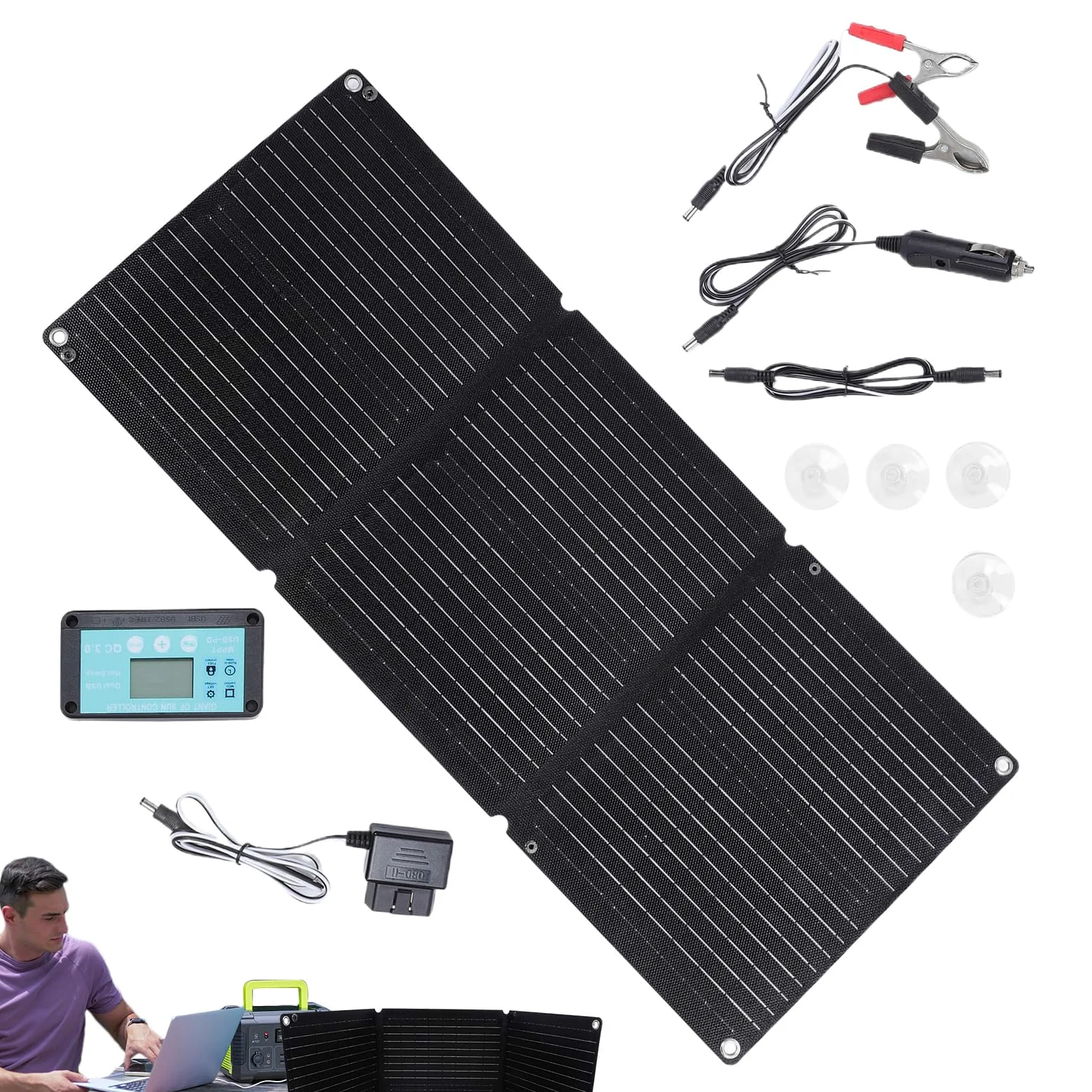 Cargador de automóvil solar, mantenedor de cargadores de batería de | 12-24V Automático, mantenedor flexible impermeable plegable para