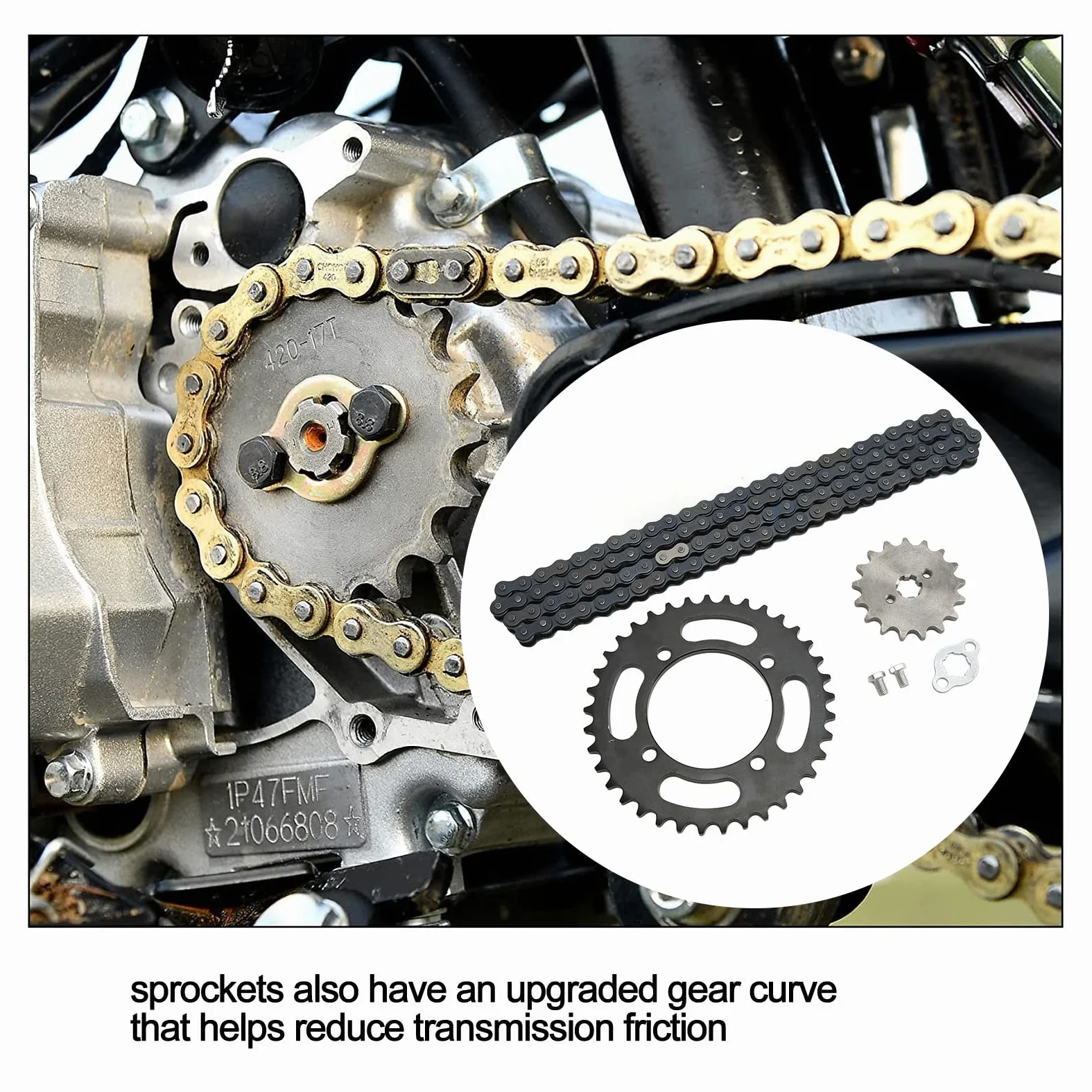 Fydun Kit de Piñón de Cadena 420, Cadena 420 155 Mm 37 Dientes Delantero 420 17 Dientes Rueda Dentada Trasera Tratamiento Térmico Universal Reemplazo para Minimotos ATV Go Kart de 50 a 125