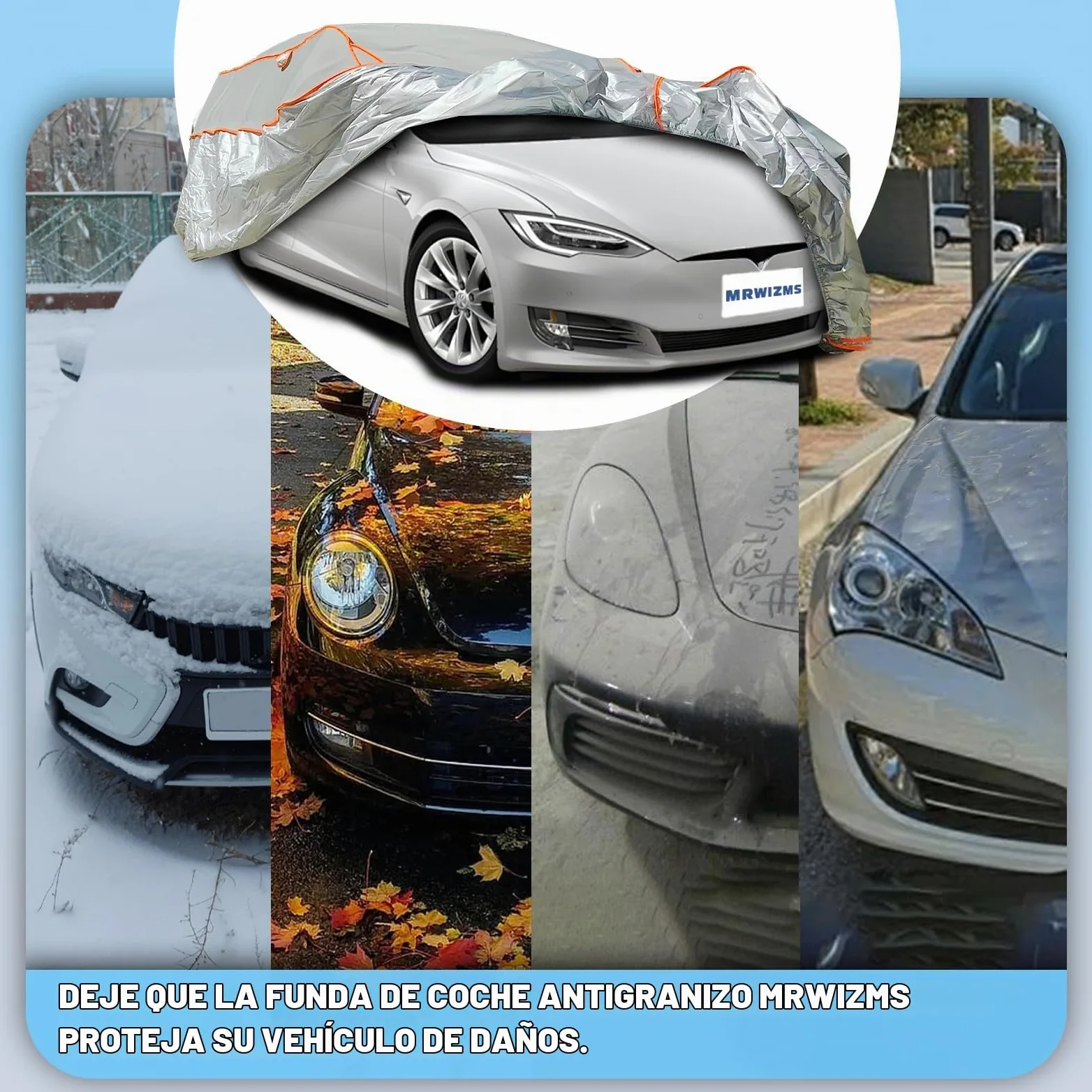 Funda Coche Exterior Antigranizo Cubierta Antigranizo 400 a 450 cm de Largo Funda Coche Antigranizo, Duradera Cubierta Anti Granizo.