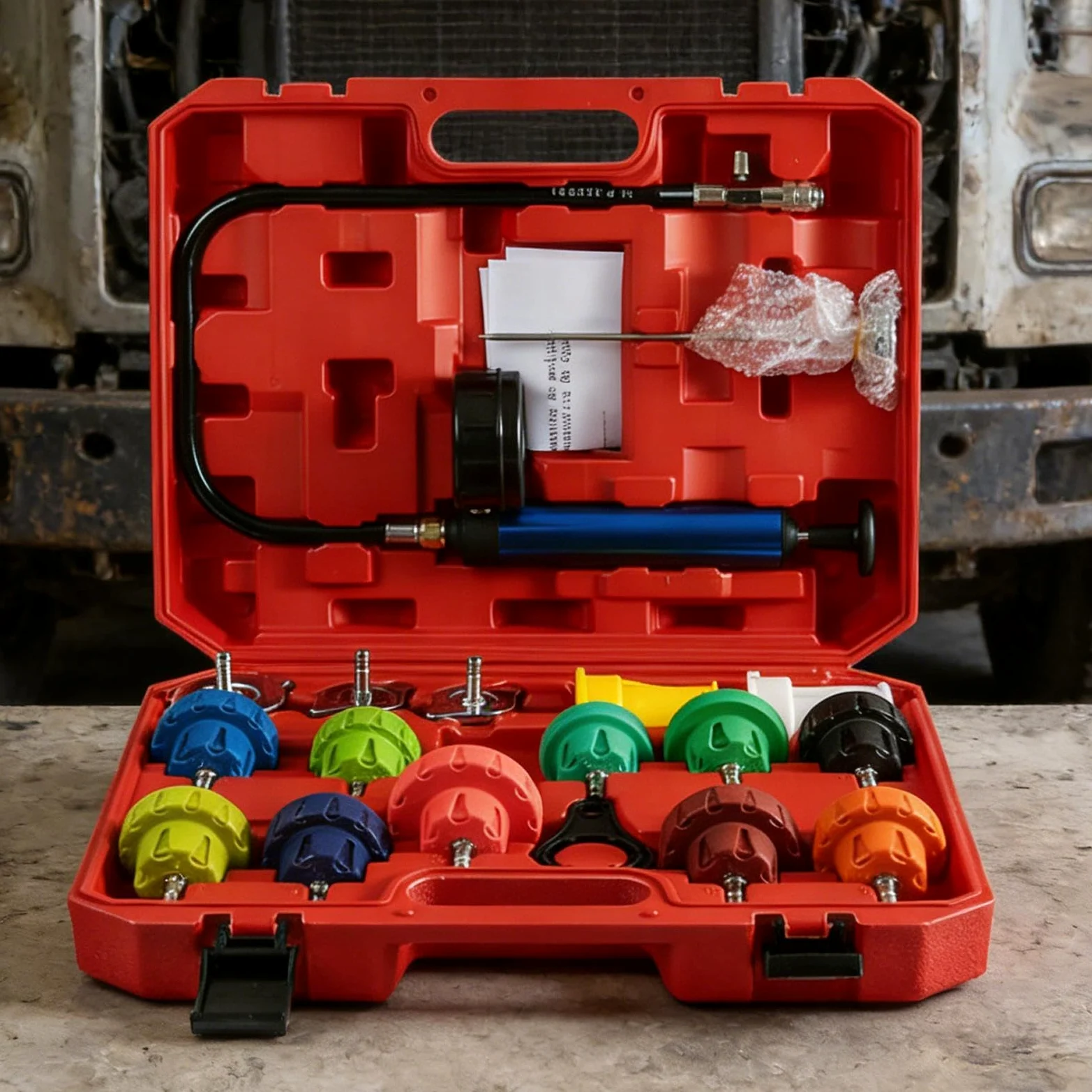 Kit de prueba presión radiador Herramientas de Llenado por Vacío para | Detector de fugas presión refrigerante automotriz Para Vehículo, Camión, Tanque Agua, Motor,