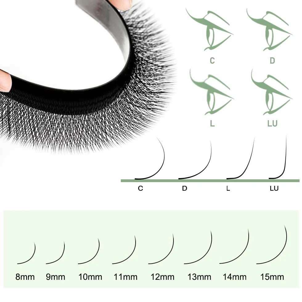 Clover 6D Extensiones de Pestañas Pelo a Pelo 0.07mm C Rizado 8-12mm Volumen Ruso Negro Profesional