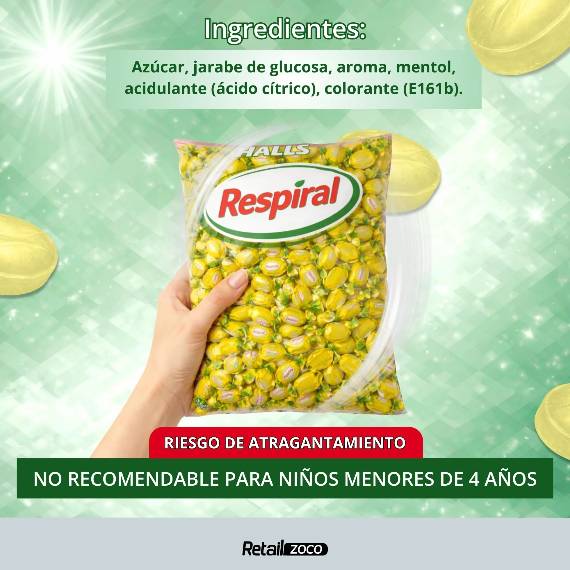 Respiral Caramelos Limón y Mentol 1 kg 316 unidades Sin Gluten
