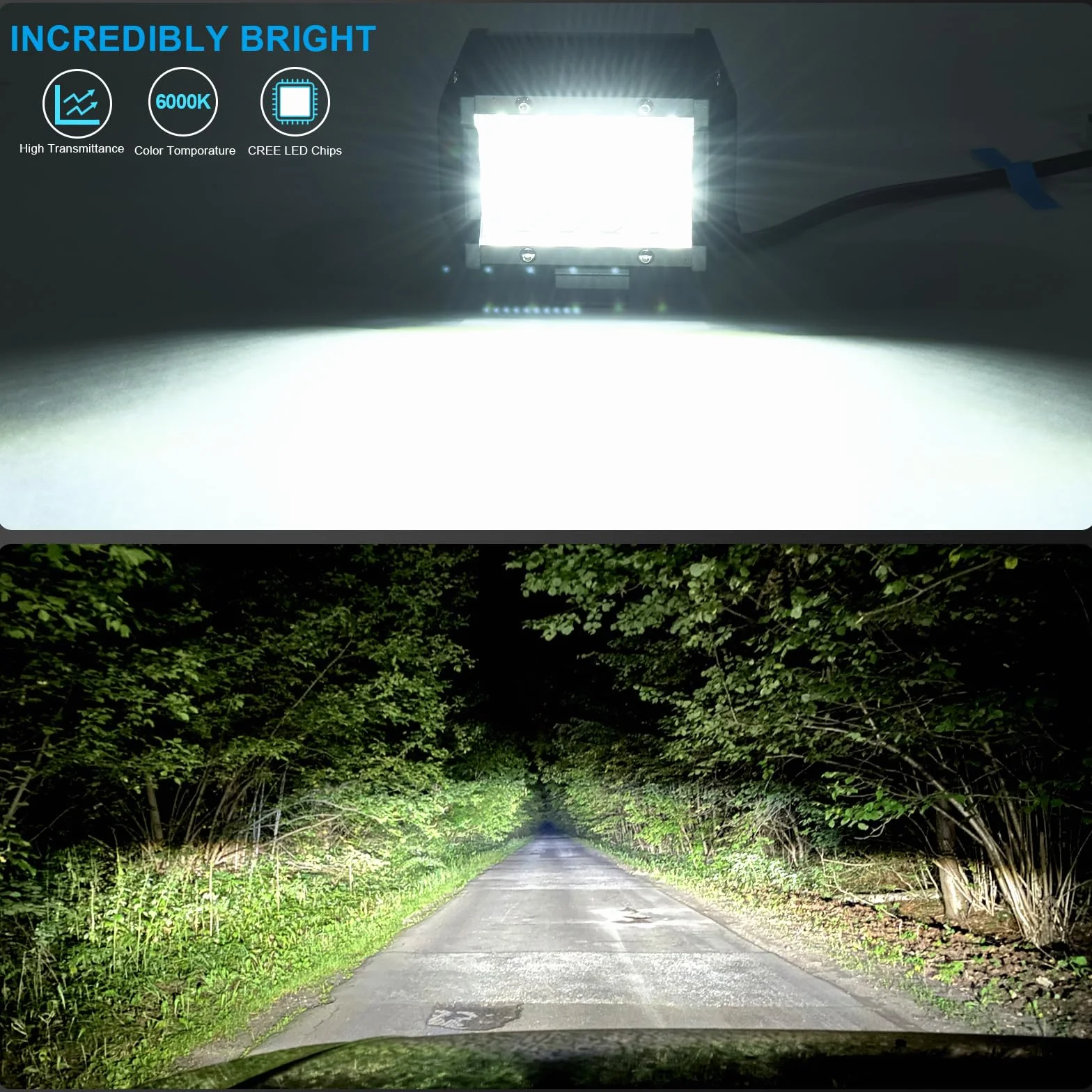 Faro Trabajo LED 12V 4'' 120W 9500LM 6000K IP67 Impermeable Off-road para Coche Tractor