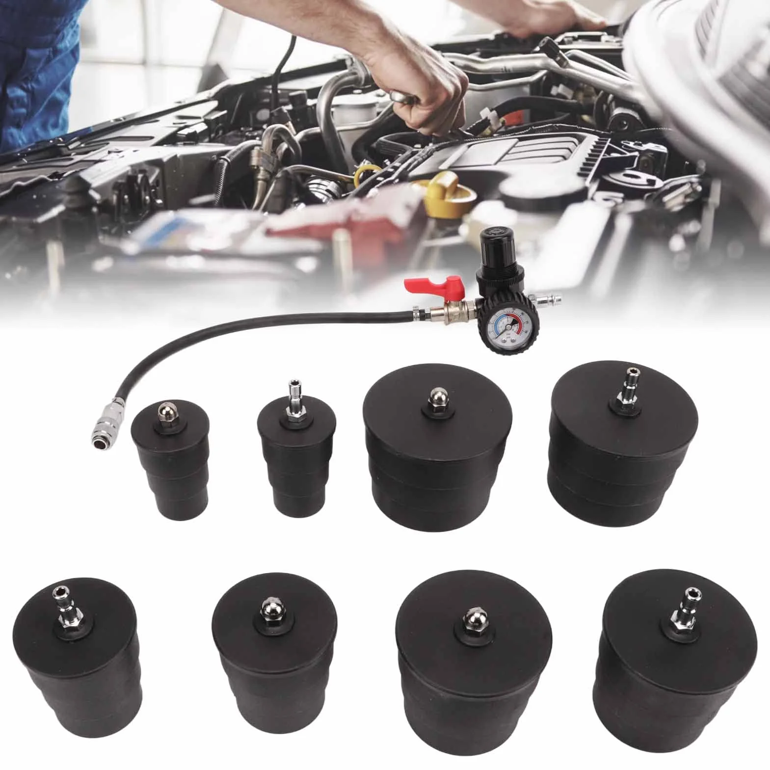 Juego de Probador de Fugas del Sistema Turbo, Probador de Fugas del Sistema Turbo Kit de Prueba de Fugas de Refuerzo de Presión de Aire del Turbocompresor con Probador de Manómetro