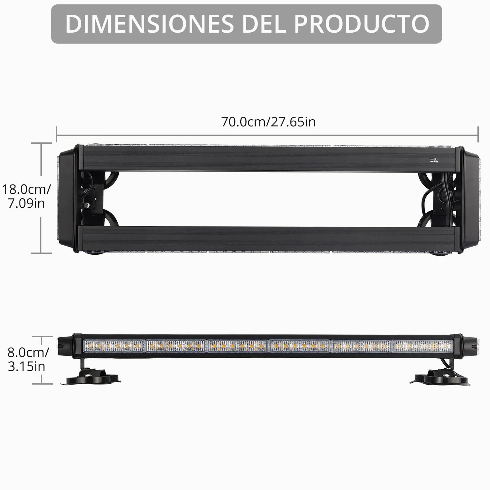 Justech 84LED Luz Estroboscópica Coche,84W Barra Luz de Emergencia,27 Modos Flash,IP65 Impermeable,Base Magnética,12 V/24 V Luces de Advertencia Ámbar con 5M Cable para Coche Camión Remolque