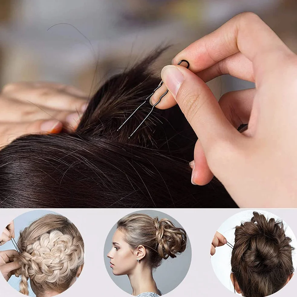 Horquillas para el Pelo 5 cm 6 cm Metal en Forma de U Invisible con Caja de Almacenamiento 200 Piezas Negro Marrón