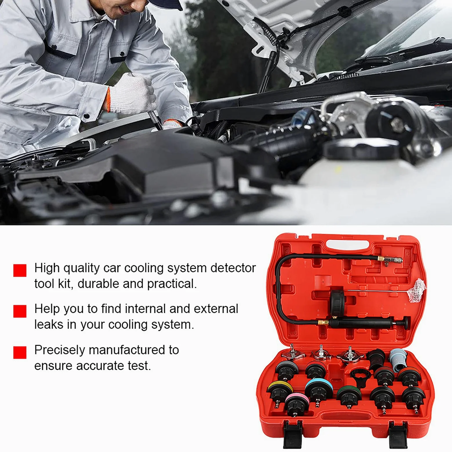 Probador de refrigeración, Kit Herramientas Universal for detectar Fugas Agua en el del automóvil, Prueba presión radiador, Detector confiable for automóviles y Motocicletas