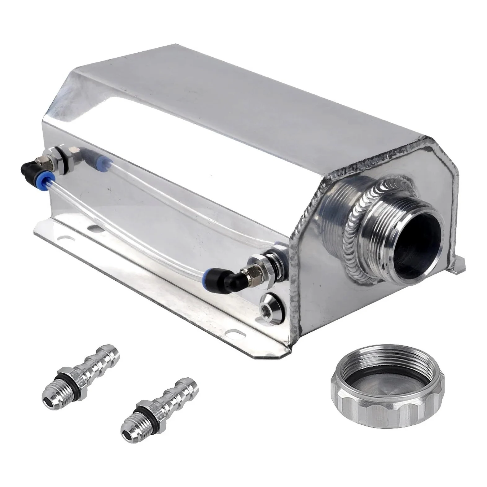 Botella Refrigerante Tanque De Desbordamiento Radiador Refrigerante Aluminio Universal 2 L, Depósito Recogida Aceite con Tapón Drenaje Y Respiradero(Silver)