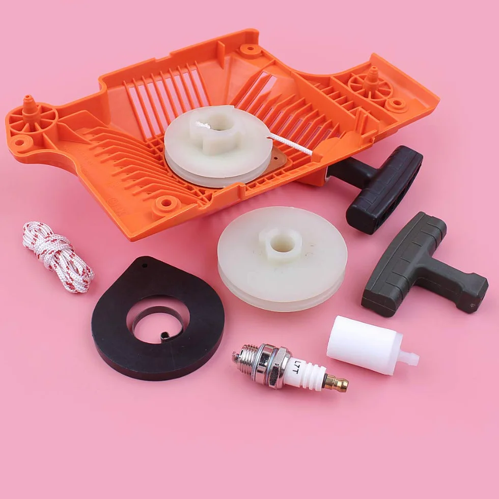 Kit de 7 Piezas de polea de Arranque, Cuerda, Mango, Resorte, Filtro de Combustible, bujías, Piezas de Repuesto for Motosierra 50, 51 y 55.