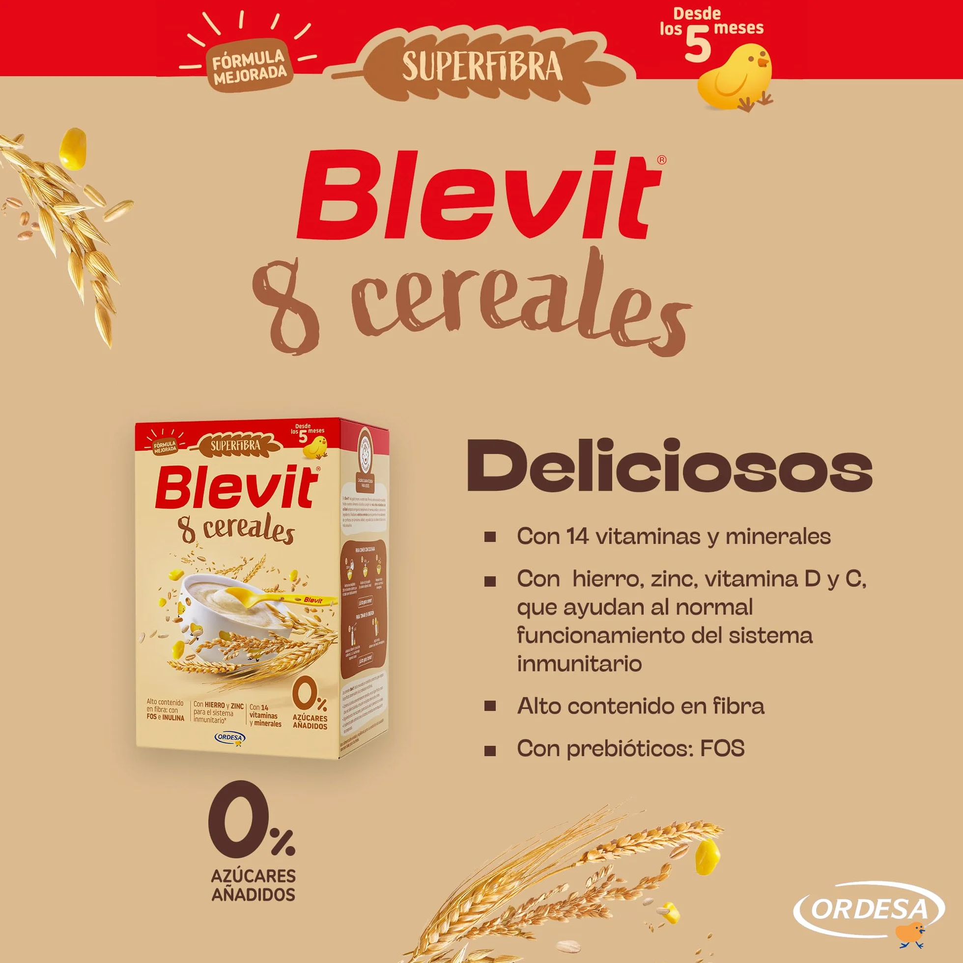 Blevit Superfibra 8 Cereales 500g Papilla para Bebé 5 Meses con Vitaminas, Minerales y Fibra