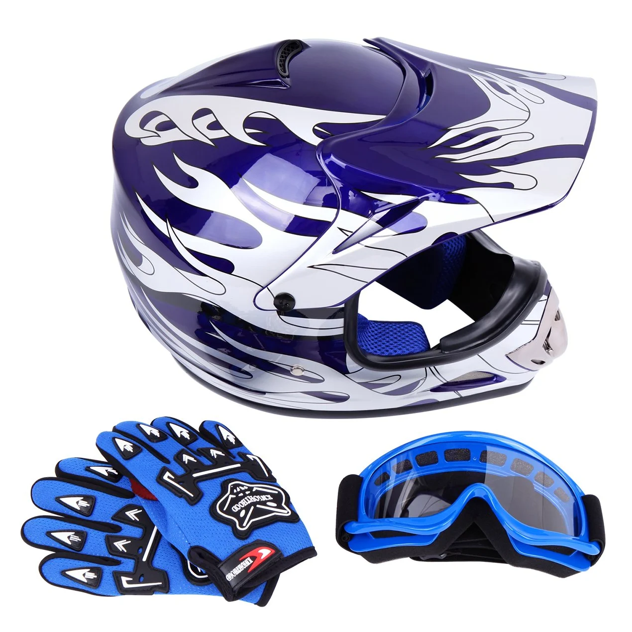 Samger DOT Youth Niños Fuera del Casco de Motocross Dirt Bike Casco con Guantes Gafas (Azul,L)