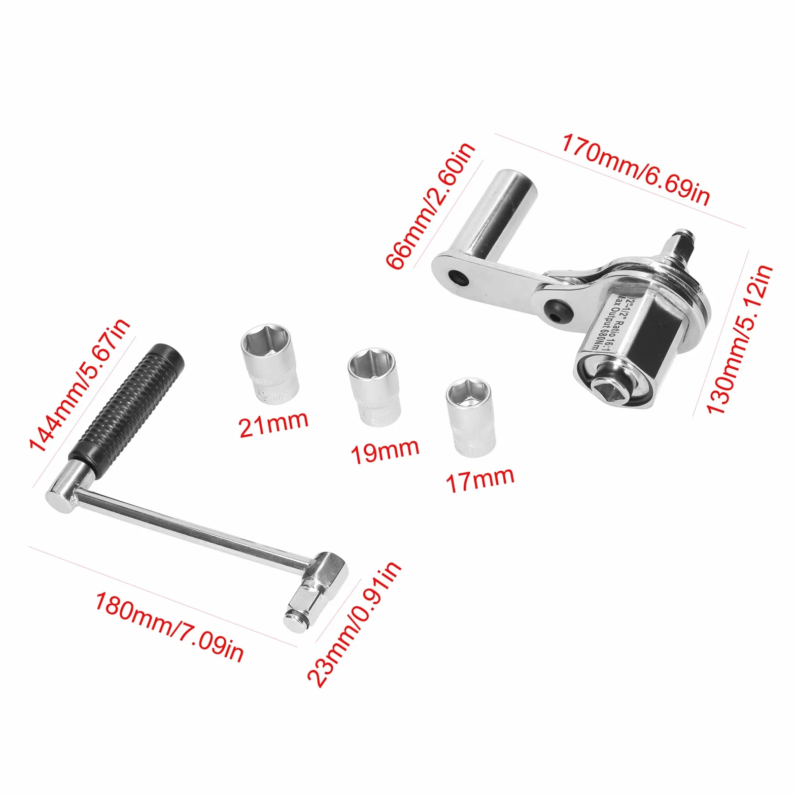 Llave multiplicadora de par torsional de 1/2 pulgada, removedor de tuercas de lengüeta de mano de obra, llave de fuerza de desmontaje de neumáticos de coche, máx. 680 Nm