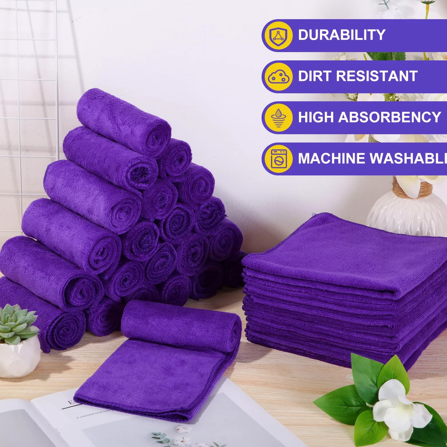 Nuenen 120 paños de limpieza de microfibra para automóviles de 15.75 x 15.75 pulgadas, ultra absorbentes, toallas de secado reutilizables, suministros de limpieza de coche, toalla de microfibra para