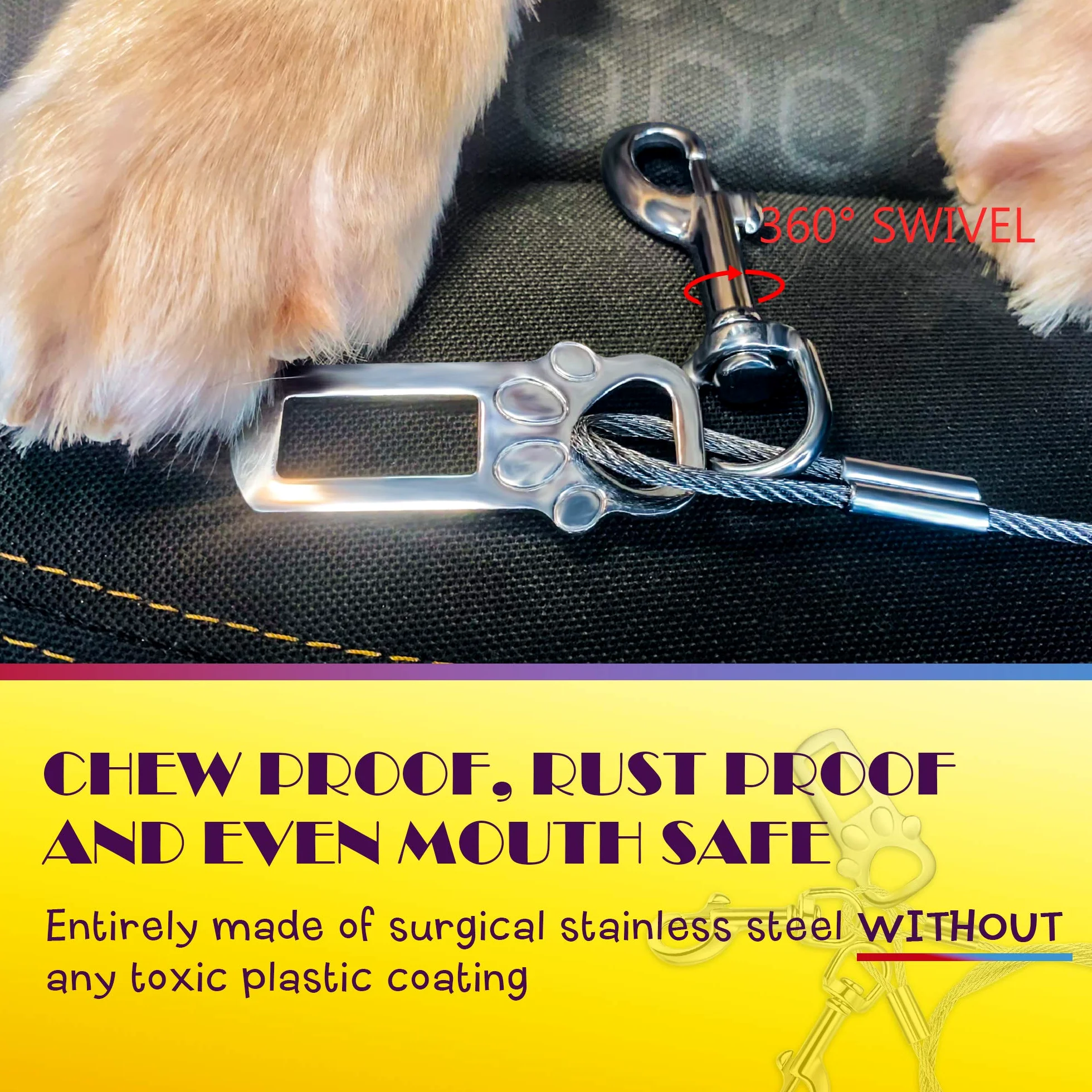 Cinturón de seguridad para perro, a prueba de masticación/masticación, cinturón de seguridad para perro, cinturón de seguridad de vehículo para cachorros con doble clip y cierre – Acero